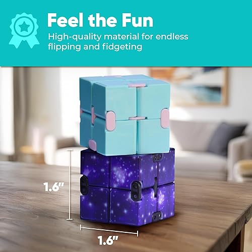 Miniatura 7 de BunMo Infinity Cubes Paquete de 2 juguetes para la ansiedad diseño de cubo infinito galaxia púrpura y azul rosa Cubo para la ansiedad se dobla como
