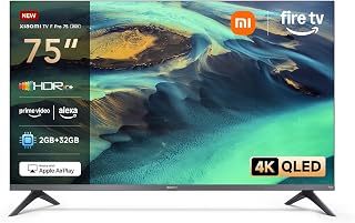 XIAOMI TV F Pro 75, 75 Pulgadas (190 cm), 4K UHD QLED, Smart TV, Fire OS8, Control por Voz Alexa, HDR10+, Modo Game Boost 120Hz, MEMC, 2GB+32GB, Compatible con Apple AirPlay