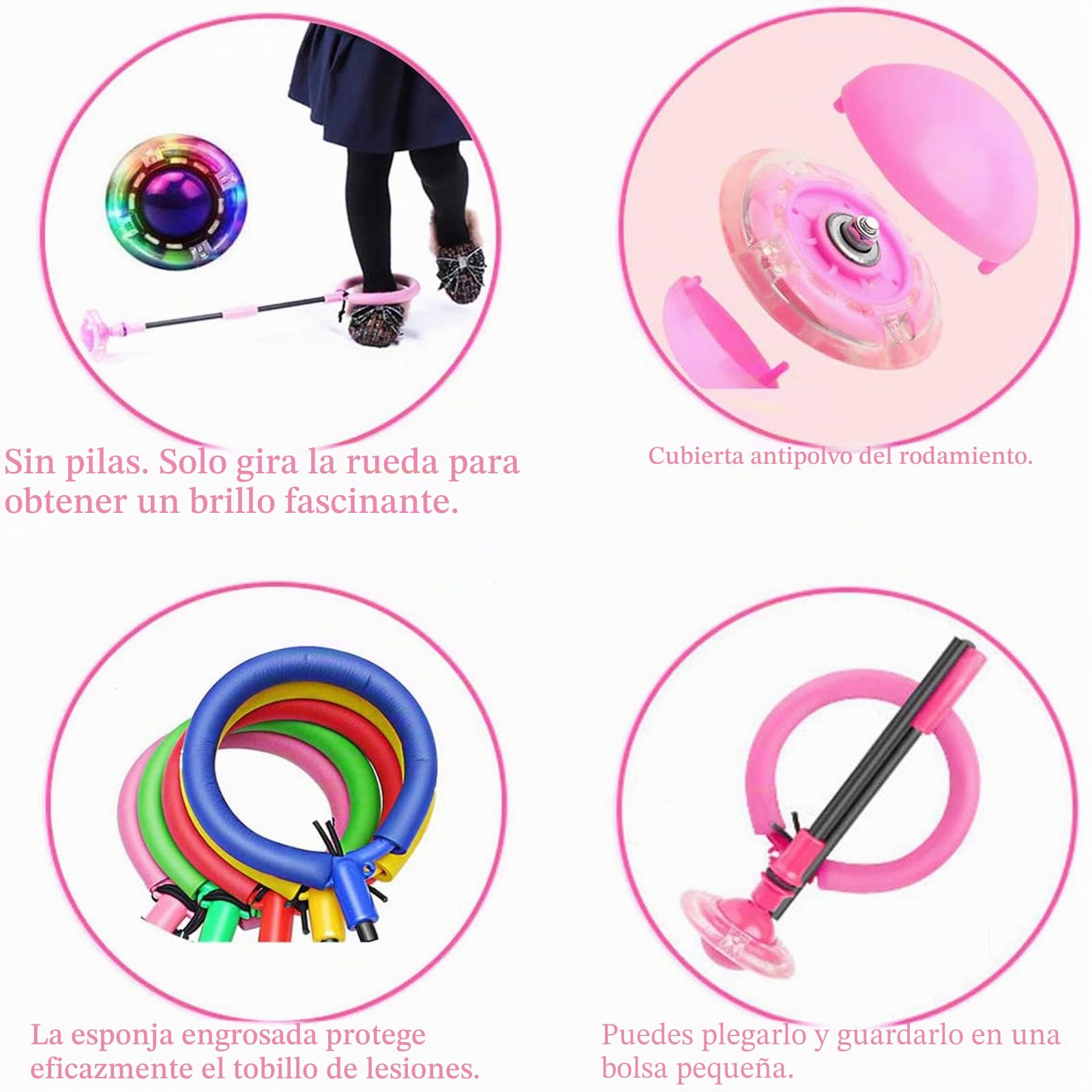 Q-WOOFF Bola De Salto De Tobillo, Pelota De Salto Deportiva, Pelota De Salto con Flash Plegable, Adecuado para Juegos De Habilidad para Niños o Adultos, Ejercicio (Rosa)