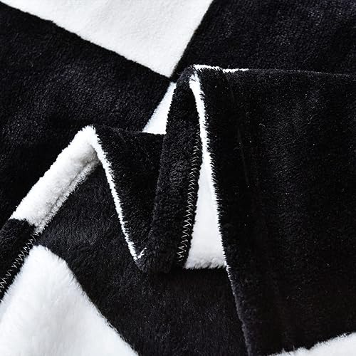 Miniatura 6 de Vessia Manta grande de franela de felpa (50 x 70 pulgadas), manta ligera a cuadros en blanco y negro - 300 GSM, manta de microfibra suave y