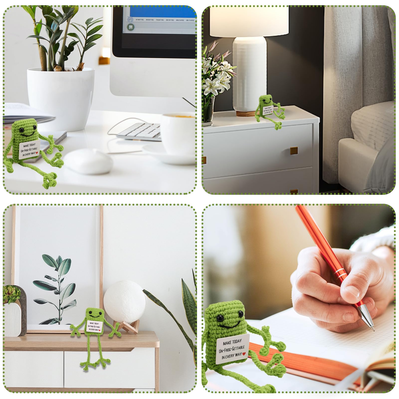 Grenouille Au Crochet En Laine Avec Carte D'affirmation - Poupée émotionnelle Faite Main, Décoration Bureau Ou Maison - 2