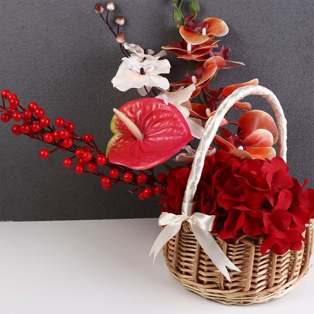 Cesto in vimini per damigelle, cestino per fiori in rattan, con manico e nastro, per feste di nozze (S, rosa)