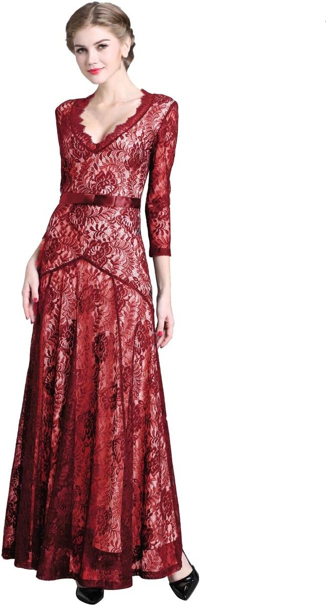 Denovelty Women's Lace Full Length Maxi Bridesmaid Evening Prom Party Dress Long