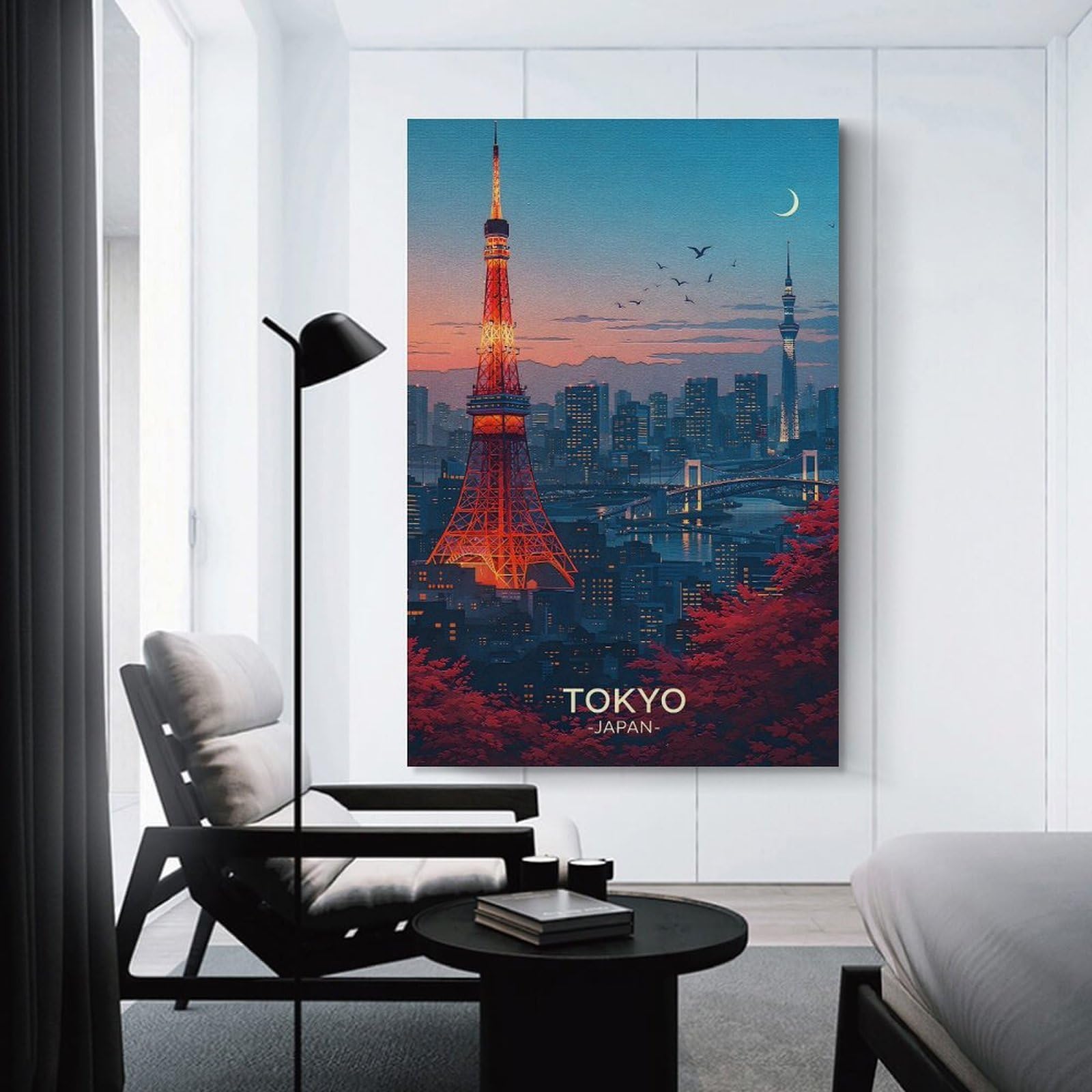 Junmoney Unframe-Style-13 Hanging Wall Art Tokyo Cityscape At Dusk, 24X36inch(60X90cm), For Gallery Wall Layouts In Home Or Office, An Easy Match For Collected Prints