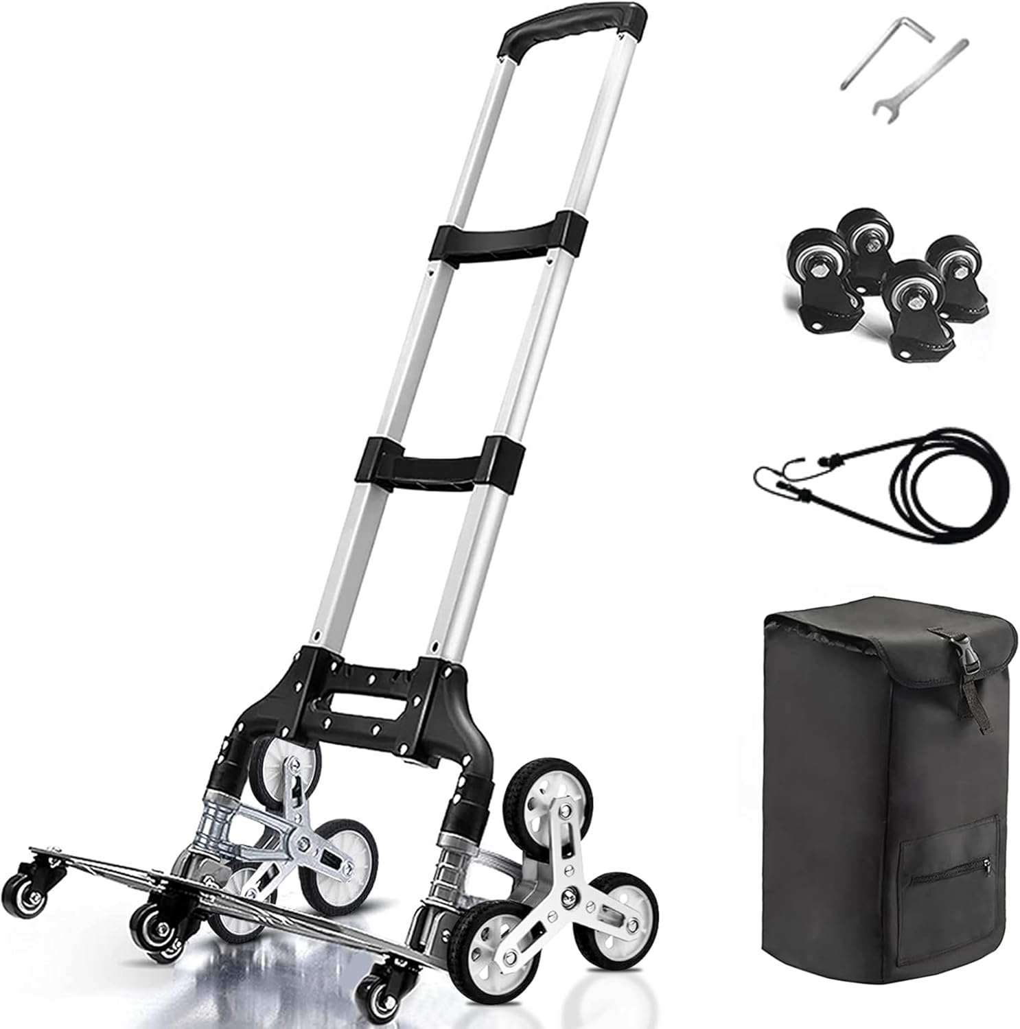 【日本企業による安心のサポート体制】キャリーカート 階段 折りたたみ 軽量 段差 台車 折りたたみ 階段 もらくらく 10個の車輪 360度回転 静音モデル 大型タイヤ 高さ調節 組み立て不要 固定ロープ付 荷物運搬 業務用 ハンドトラック 引越し 釣り アウトドア アルミニウム合金 耐荷重75kg