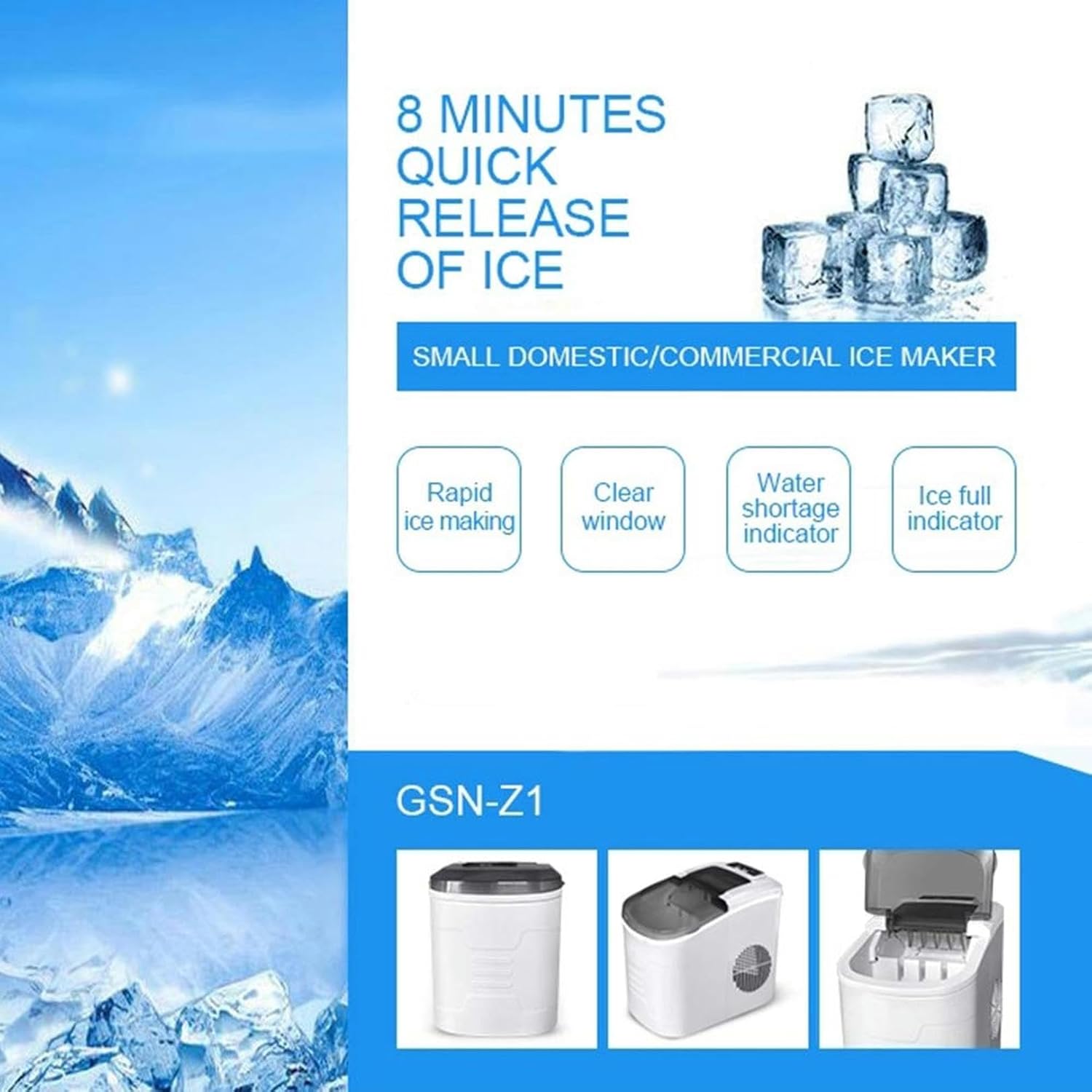 Ice Maker Machine Countertop,Portable Ice Cube Maker, Makes 33 Lbs Ice in 24 Hrs-Ice Cubes Ready in 8 Mins, Smart Tips, Electric Ice Making Machine Su-1pc