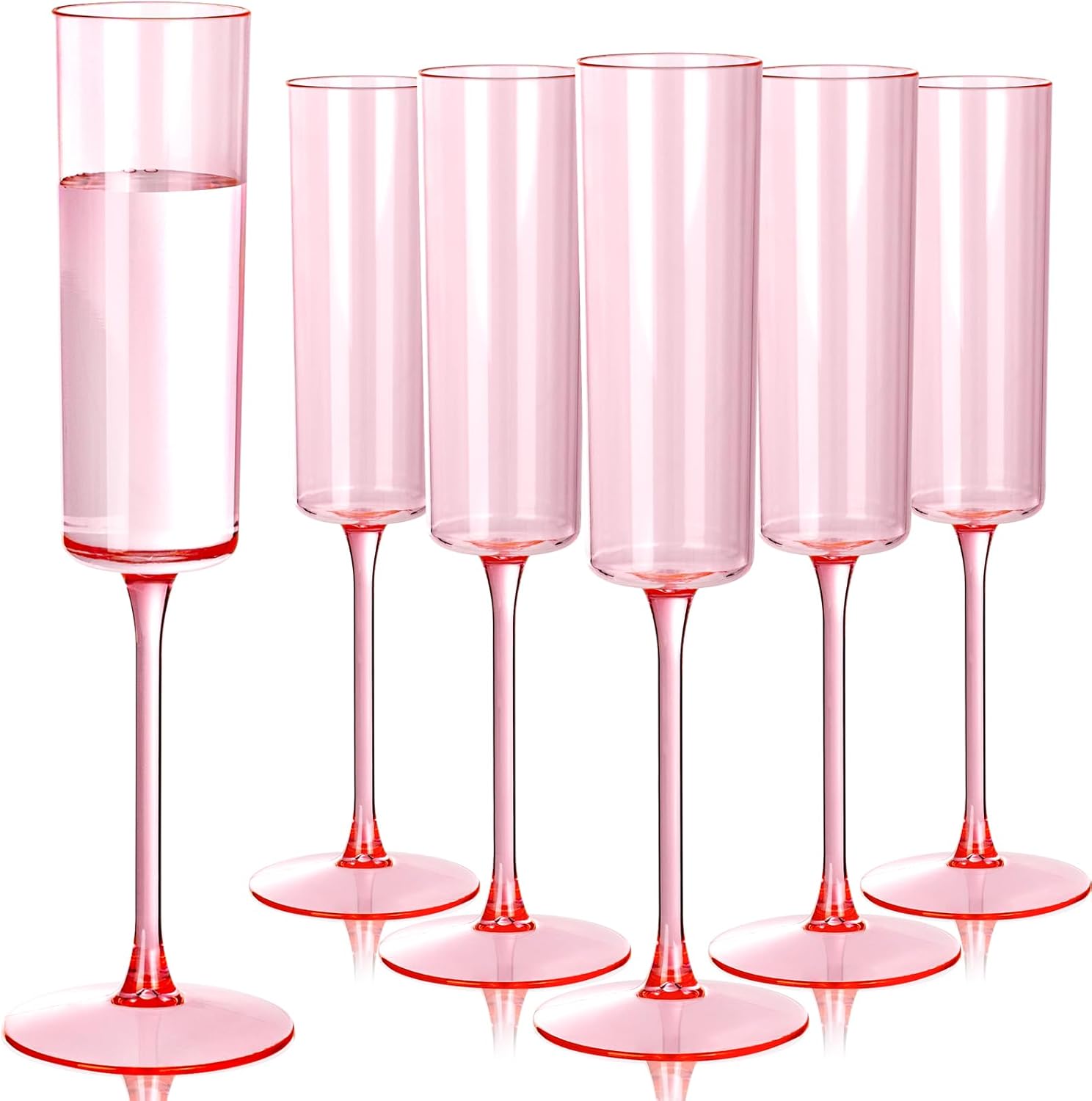Ciaell 24 Pack Pink Plastic Champagne Flutes - Pink 6 Oz Disposable Champagne Glasses - Square Plastic Toasting Glasses for Party Birthday Anniversary Wedding 6 oz Pink