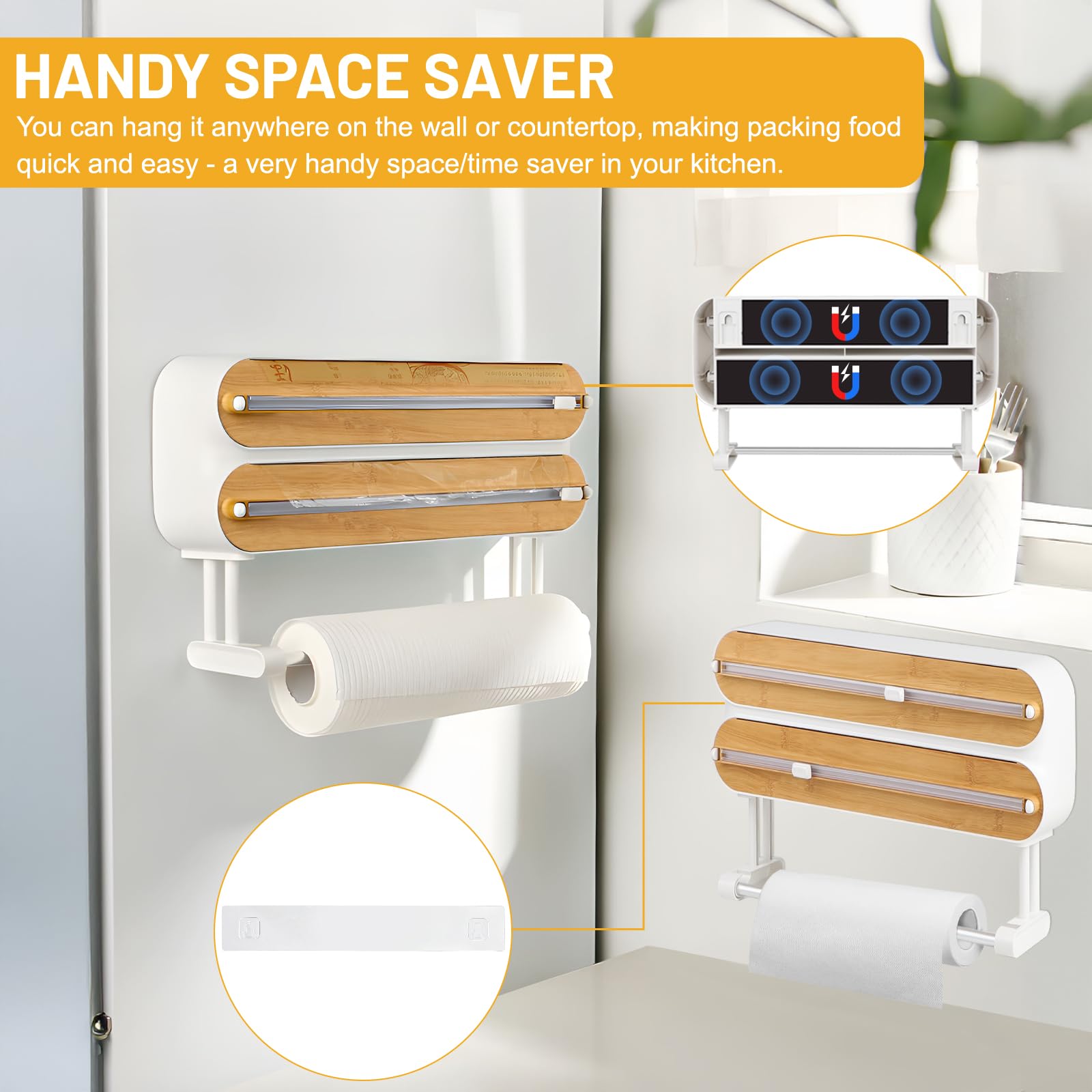 Portarotolo Da Cucina 3 In 1 In Legno - Senza Foratura, Con Lame, Per Pellicola E Carta - Foto 12