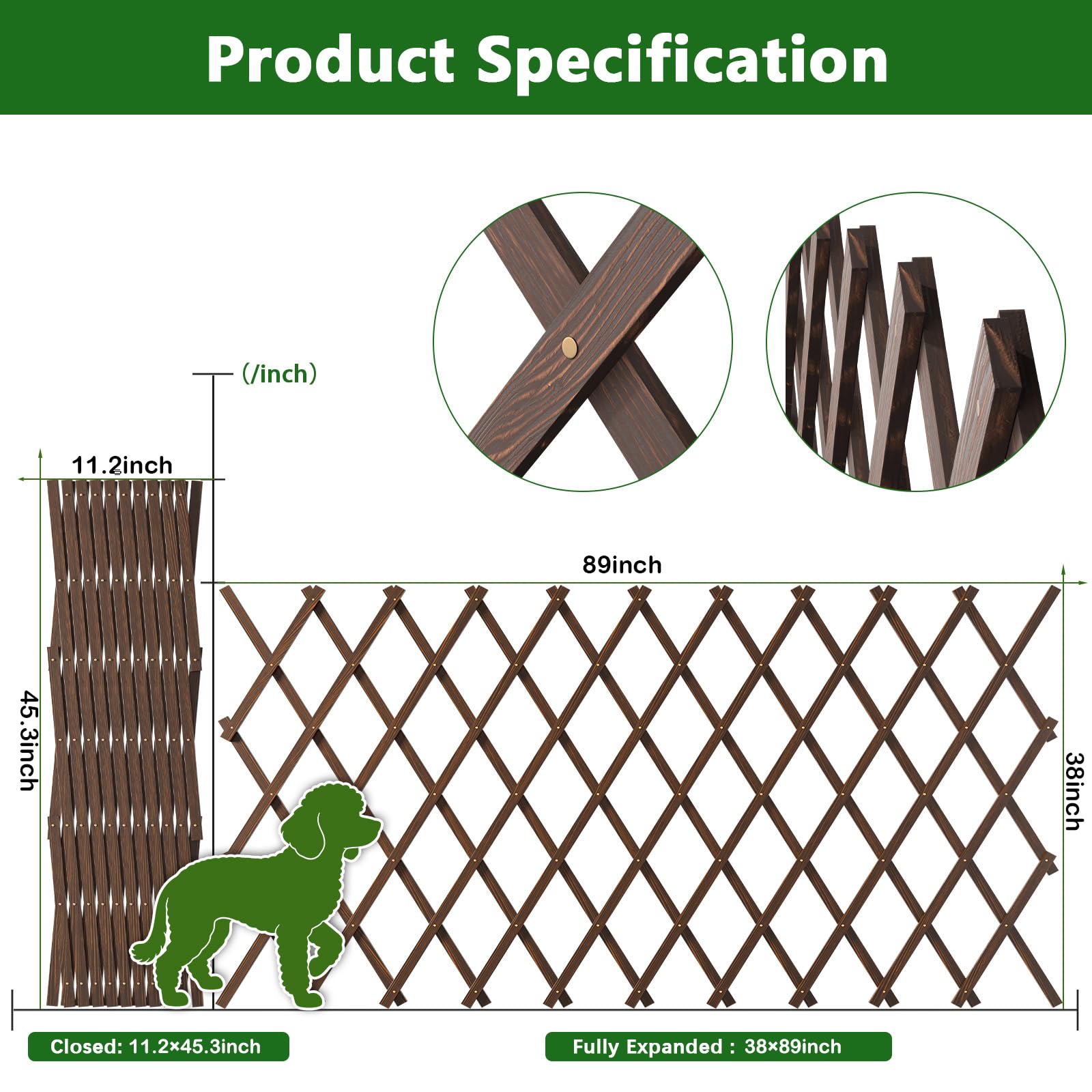 2 enrejados de jardín expandibles, 38 x 89 pulgadas, enrejado para plantas trepadoras al aire libre, valla de celosía de madera, paneles de celosía para exteriores, para plantas trepadoras, vid