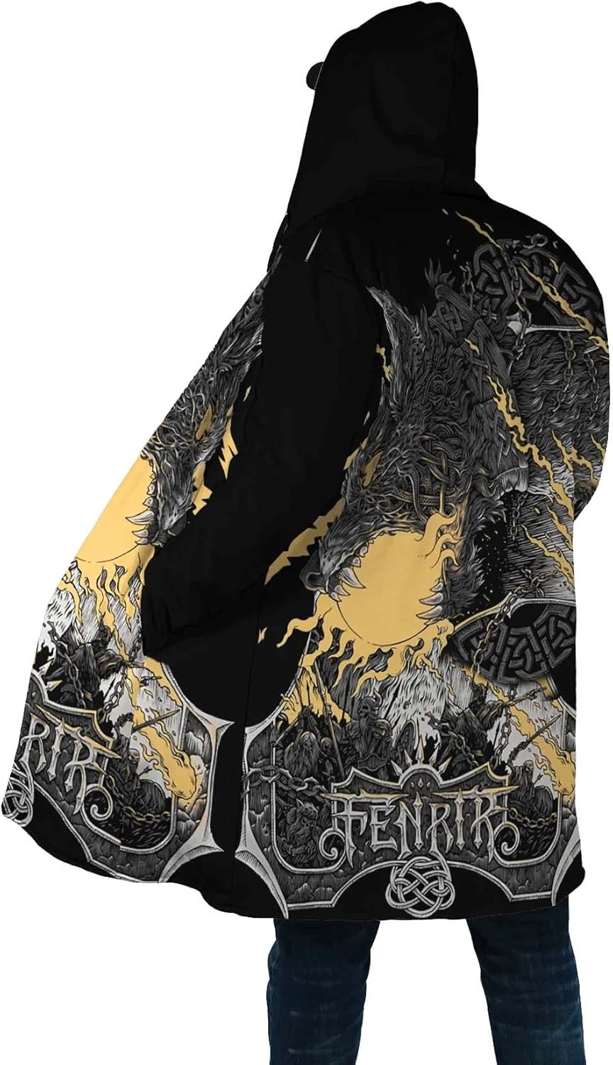 Ragnarok Fenrir Wolf Men's winter thickened warm lambswool hooded parka Viking Mythology Casual Parker Jacket outerwear (Color : Vegvisir, Size : X-Large)