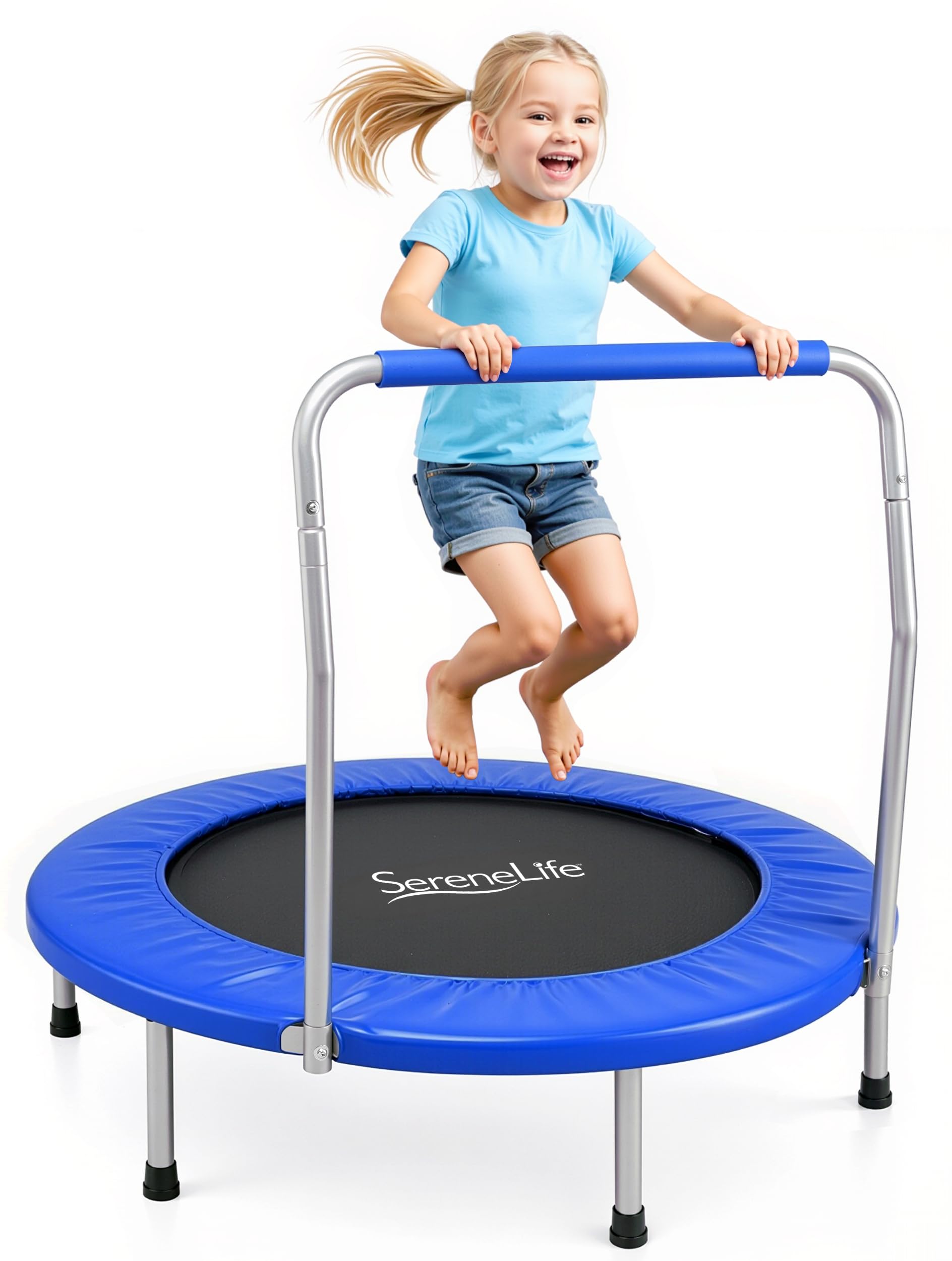 SereneLife Trampoline Pliable 91 cm – Mini Trampoline Fitness avec Rebondisseurs Silencieux, Poignée Mousse, Fitness Enfants/Adultes, Intérieur/Jardin, Charge 68 kg