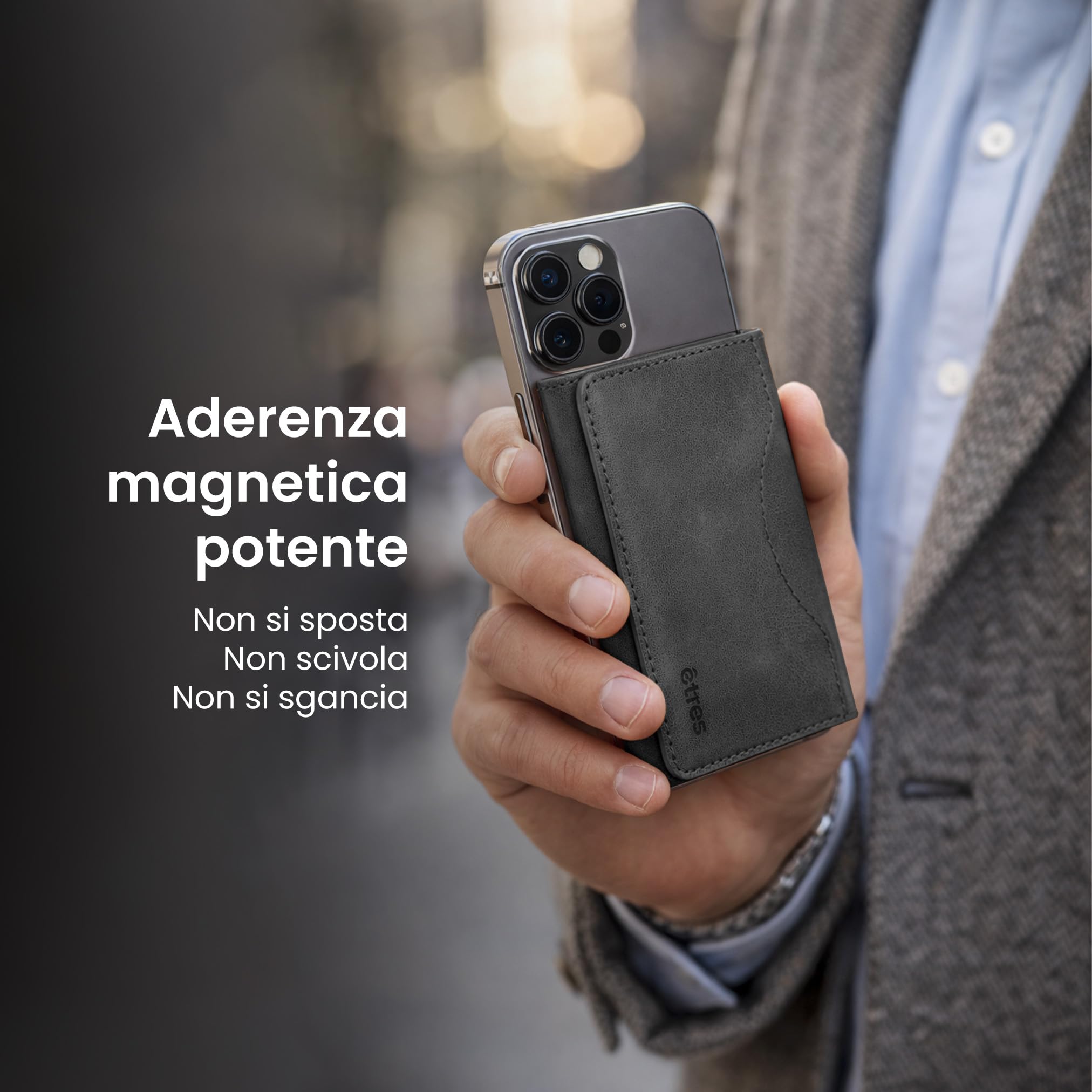 TECHMADE Etres Portafoglio Magsafe Compatibile per iPhone 17/16/15/14/13/12 - Portacarte Magnetico, RFID, in PU Leather - 6 Slot Carte + Tasca Contanti - Compatto, Unisex, Antiscivolo (NERO)