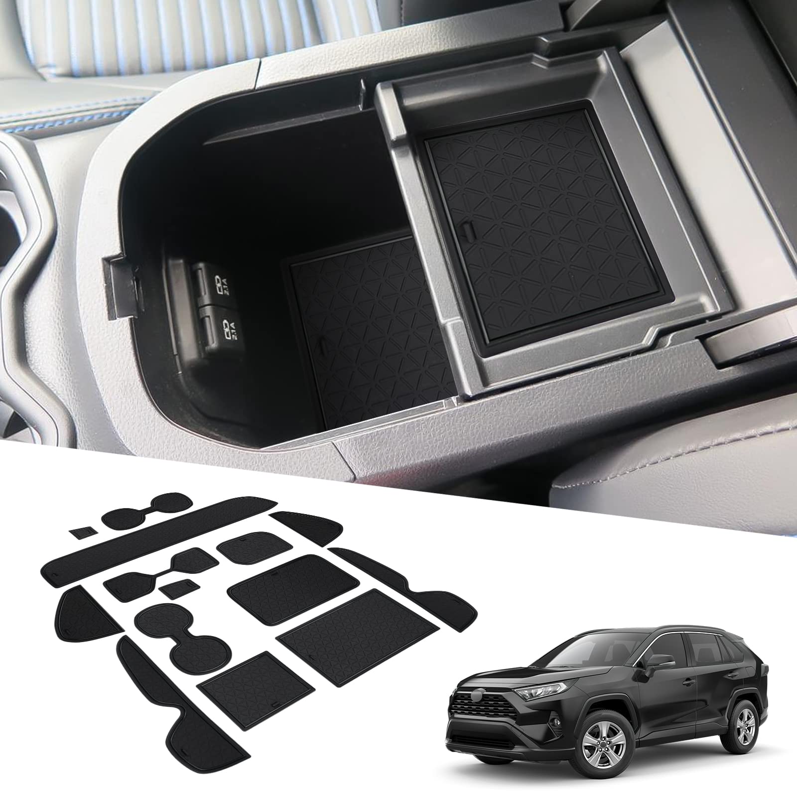 BIXUAN Caja De Almacenamiento Compatible Con Toyota C-HR 2016-2022 Reposabrazos Bandeja Reposabrazos Guantera Organizador Con Alfombrilla Antideslizante Para Consola Central