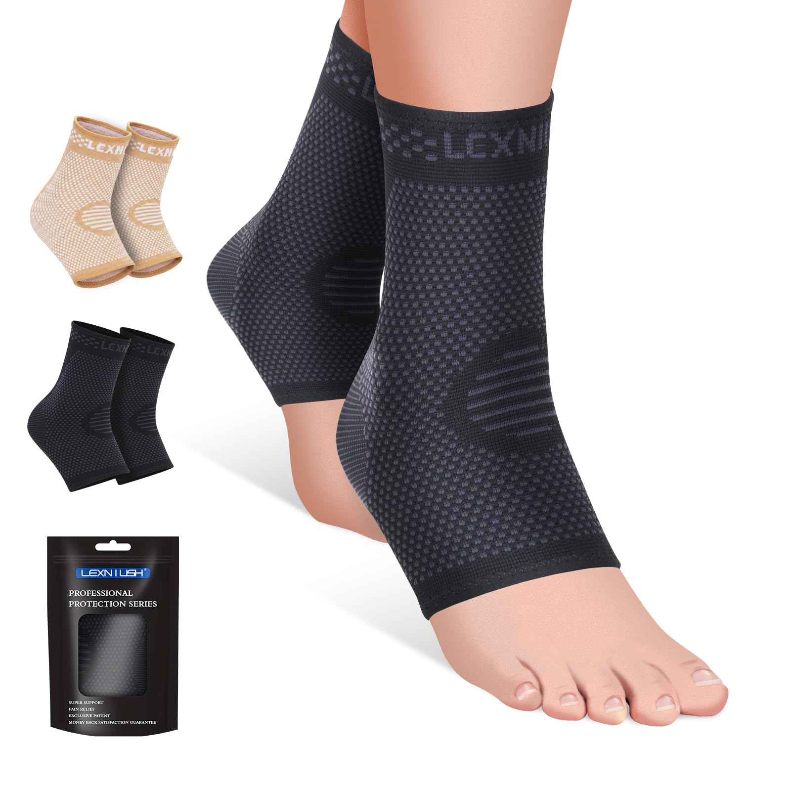 2 Stück Sprunggelenkbandage, Professionelle Knöchelbandage für Damen/Männer Kompressionssocken Fußbandage für Plantarfasziitis, Arthritis, Verstauchte Knöchel, Achillessehne, Gelenkschmerzen, Sport