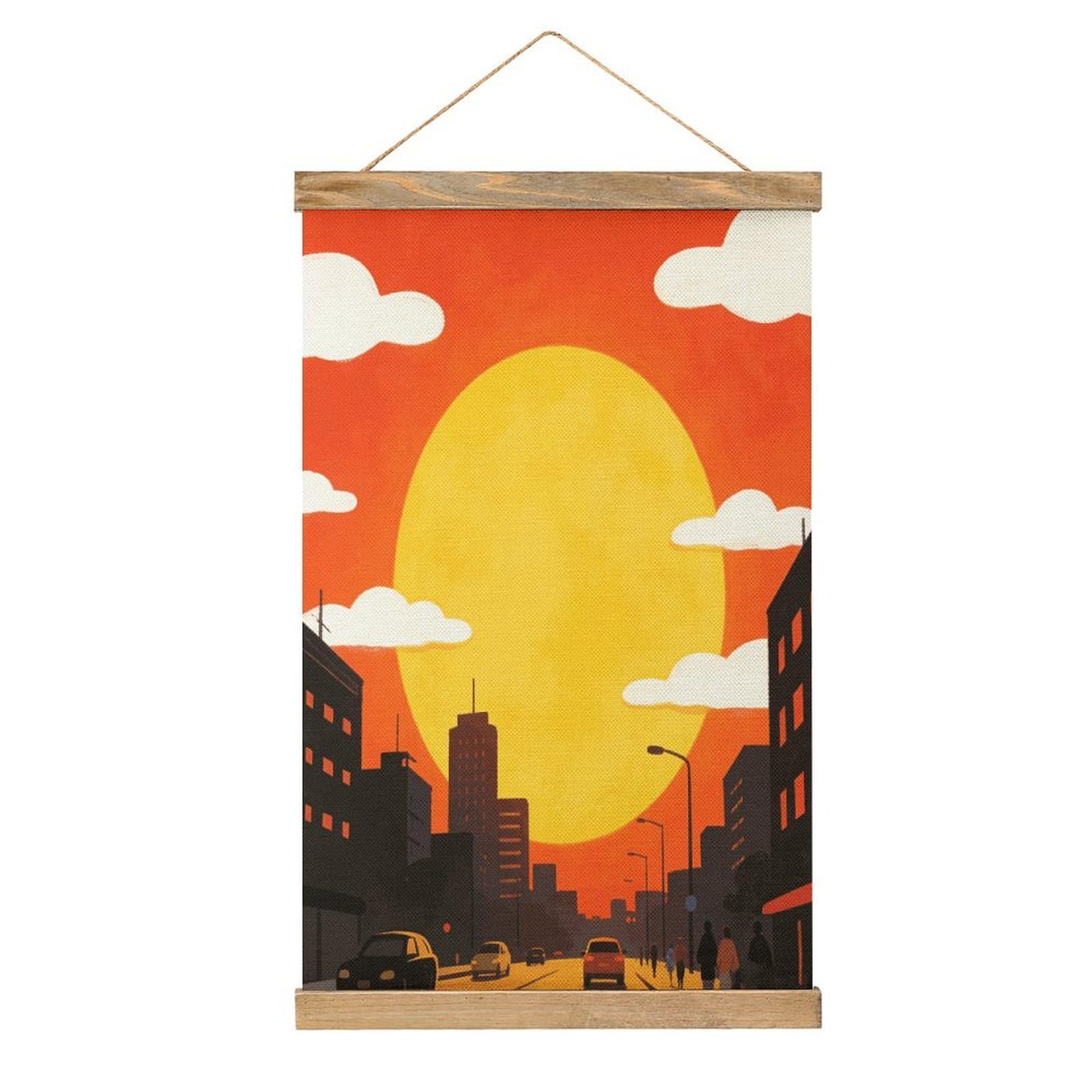 VstaDank Sunset Poster with Wooden Frame Hanger Art Painting Wall Decor Poster Wall Hanging Wooden Frame 13x20 Wood Poster Hanger for Photo Picture Art Canvas Print Artwork