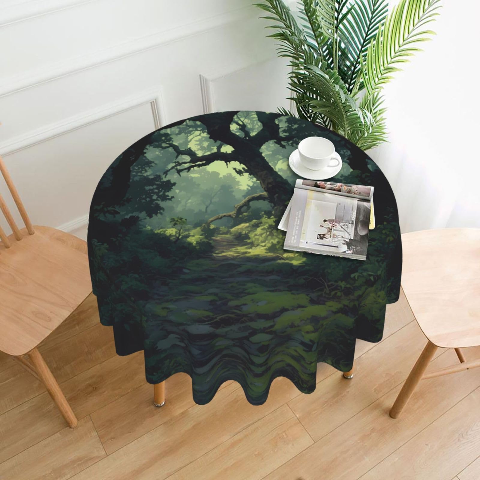 HLBSDM Forest Printed Practical Round Tablecloth, Durable, Suitable for Home, Restaurant, Hotel, Gathering, and Decorative Table Covers