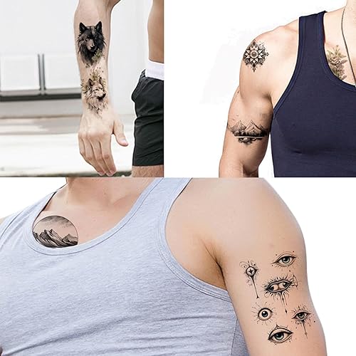 Miniatura 3 de GLARYYEARS Tatuaje temporal para hombres, paquete de 44 tatuajes realistas de tamaño grande y pequeño, calcomanías de tatuaje falso de larga