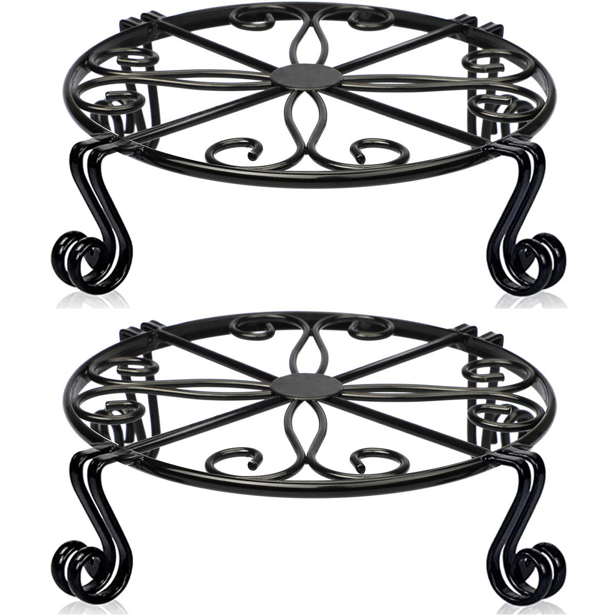 2 Pack Black Plant Stand for Flower Pot Heavy Duty Potted Holder Indoor Outdoor Metal Rustproof Iron Garden Container Round Supports Rack for Planter Bronze, Pumpkin Stand Outdoor