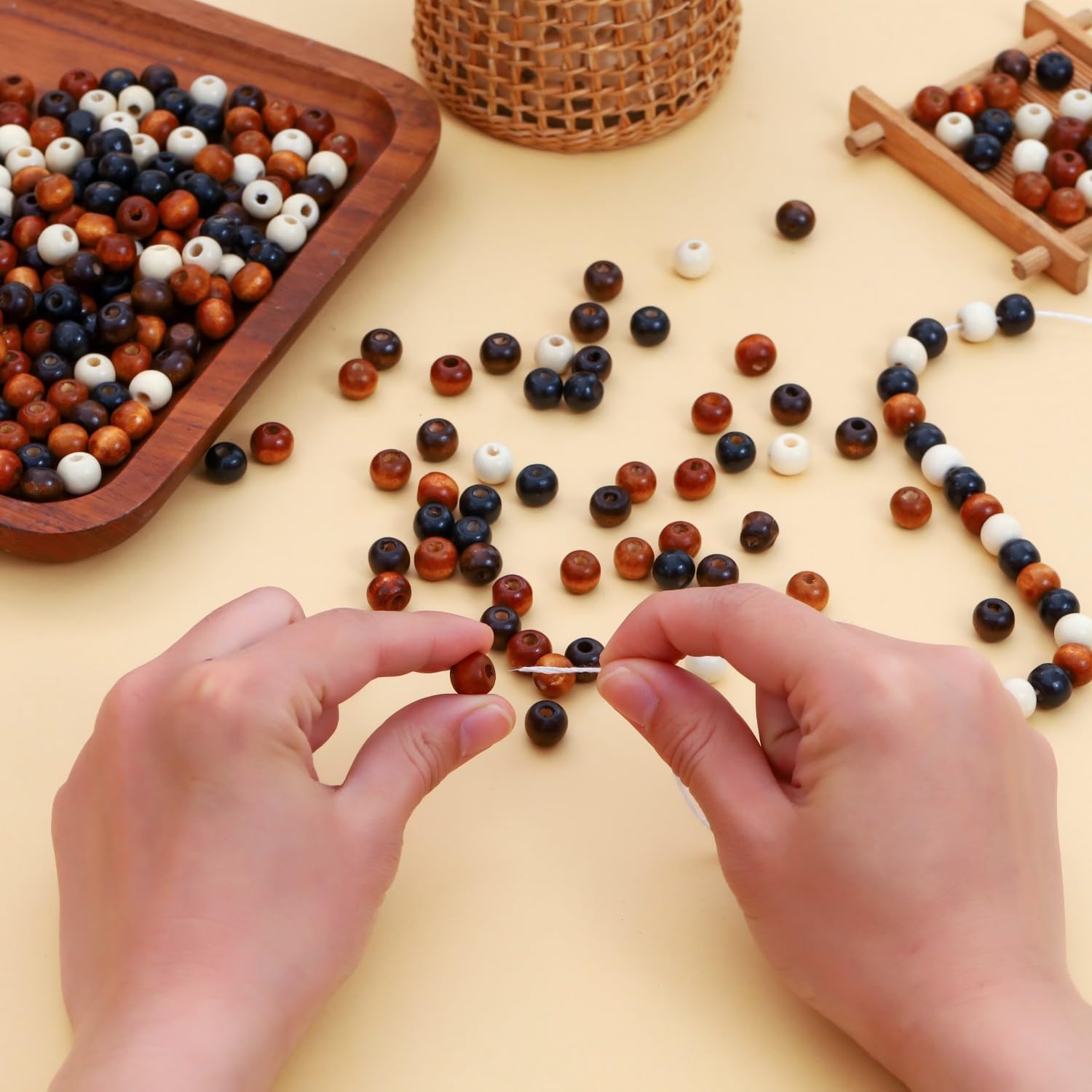 140pcs Large Hole Wooden Beads for Crafts, 5 Colors Vintage Unfinished Wood Hair Bead 9X10mm Wooden Loose Spacer Beads for Macrame Decorations DIY Jewelry Making, Bracelets - Image 3