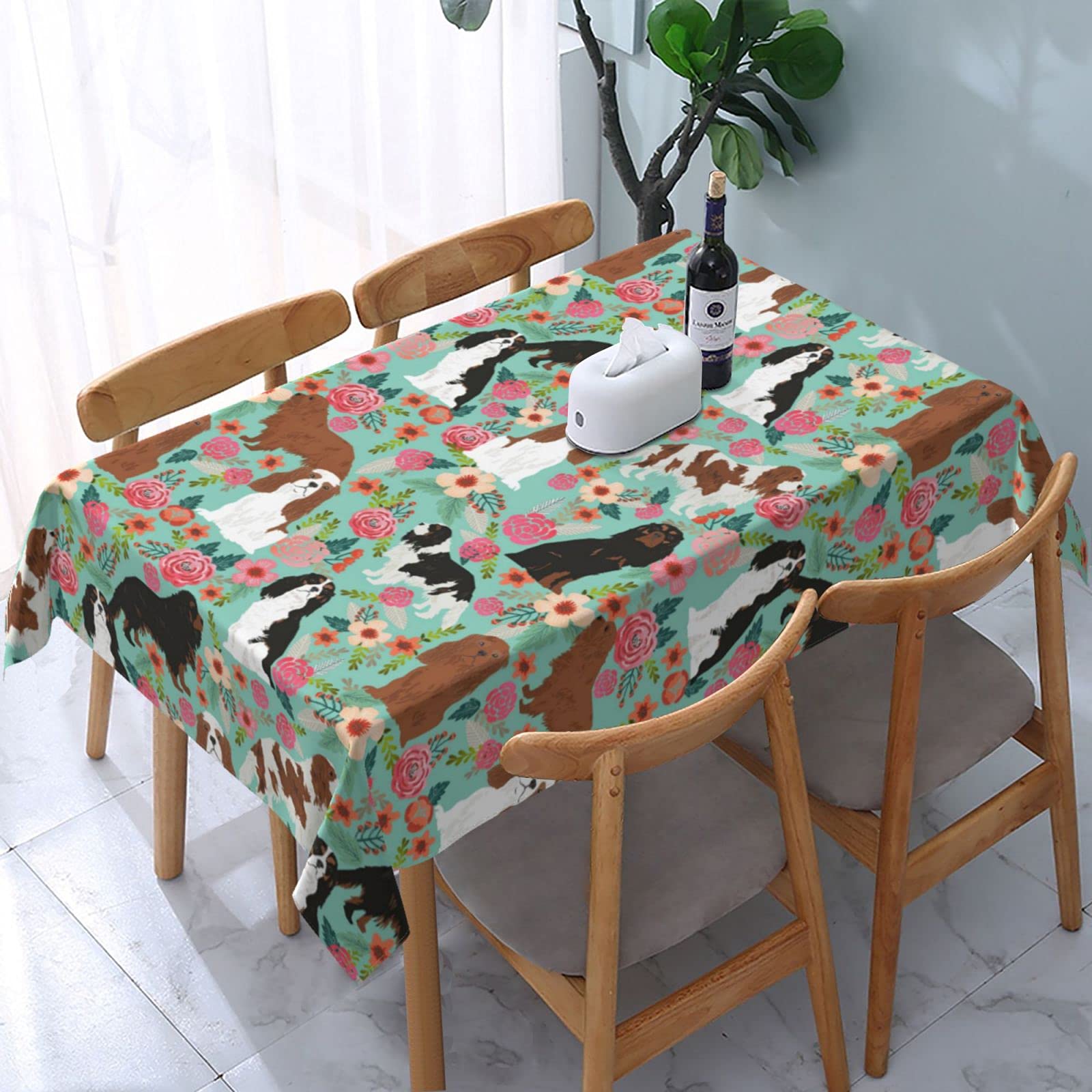 Lavami Tablecloths Cavalier King Charles Spaniel Floral Parties Tablecloths Washable Table Cloth For Living Room Table Linens 137 X 183 Cm