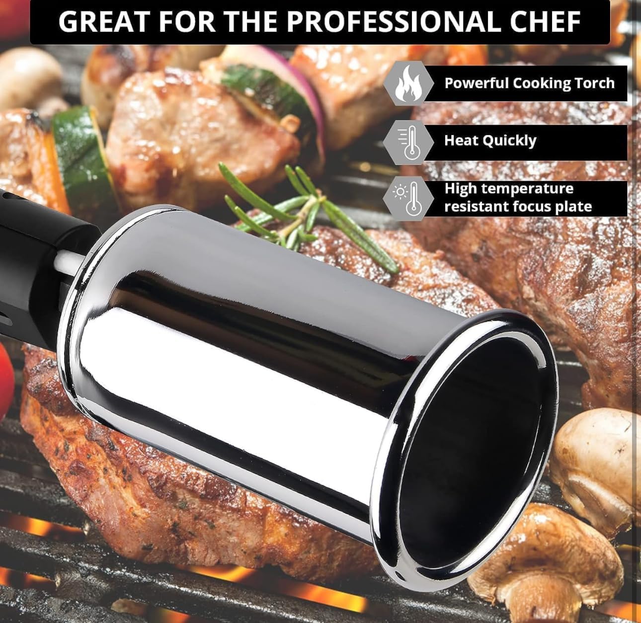 Chef Jon Official Tiktok Perfect Sear Multi-Purpose Propane Fire Starter/Searing Tool - Stainless Steel, Ideal for Sous Vide, Reverse Sear, Crme Brlee, Charcoal