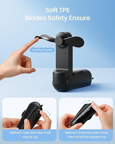 Miniatura 6 de GAIATOP Ventilador de mano portátil, mini ventiladores de viaje plegables 3 en 1 tiempo de enfriamiento máximo de 17 horas con banco de energía,