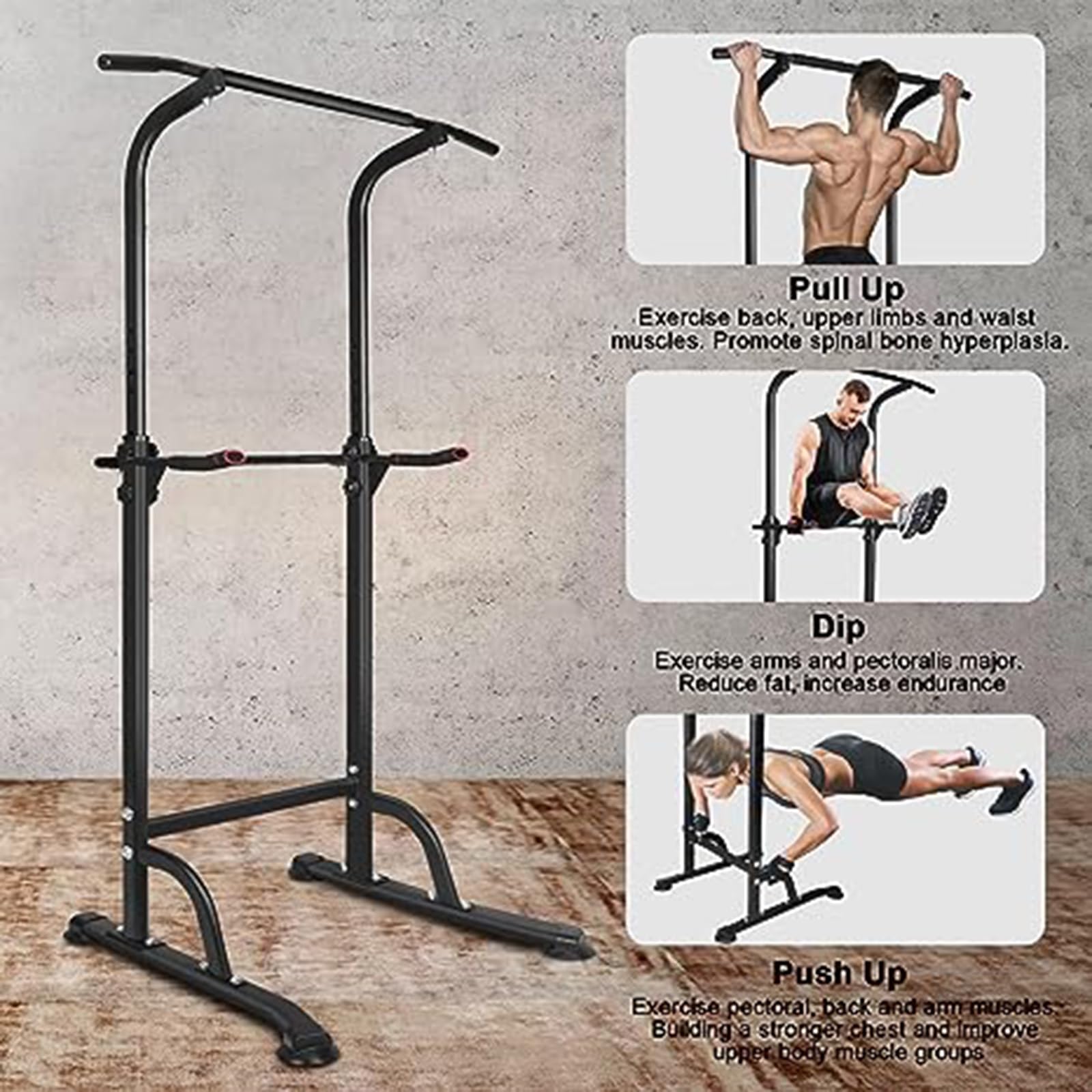 Power Tower Workout Dip Station Pull Up Bar, Height Adjustable Multi-Function Dip Stand for Home Gym, Strength Training Fitness Equipment