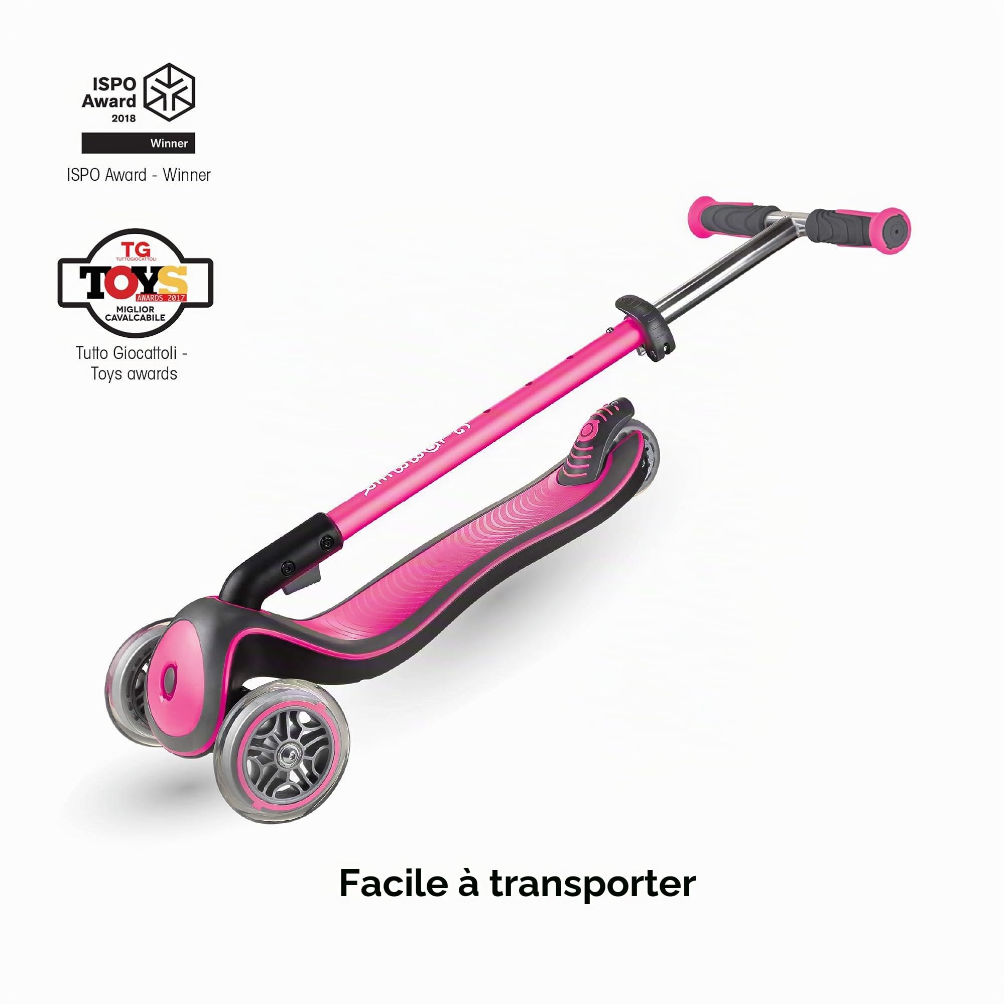 Globber - ELITE DELUXE LIGHTS - Trottinette pliable, lumineuse à 3 roues pour les enfants âgés de 3 à 6 ans +