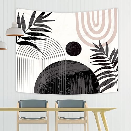 Miniatura 4 de KOMLLEX Tapiz abstracto negro bohemio de mediados de siglo 59 pulgadas de ancho x 51 pulgadas de alto, moderno, estético, minimalista, para colgar