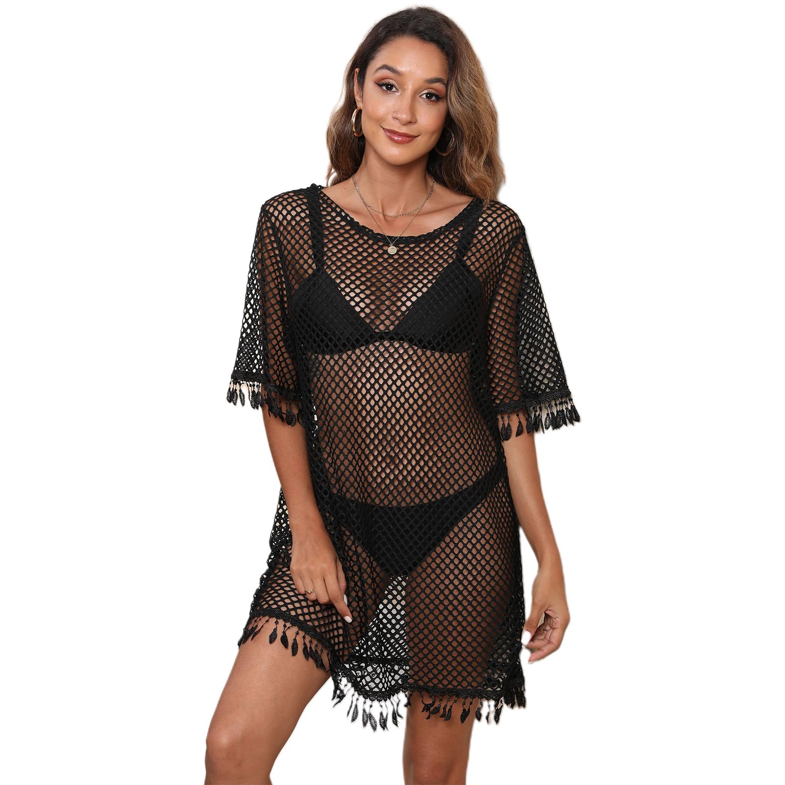 Robe de plage ample en maille ajourée blanche style bikini cover up sexy