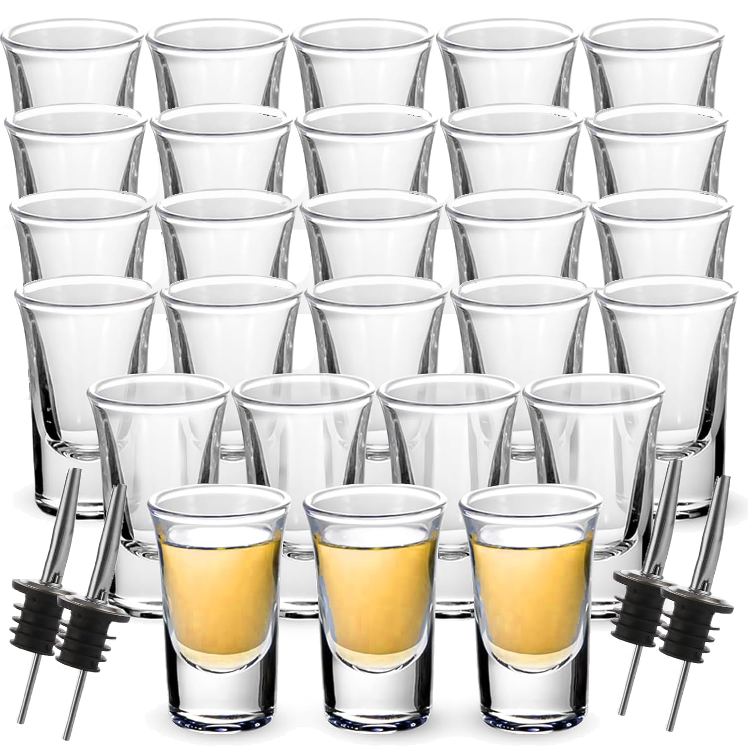 24 bicchierini da liquore 3 cl/30 ml in vetro shot, con base Heave Base per liquore, per qualsiasi liquore, tequila, vodka, ouzo e feste