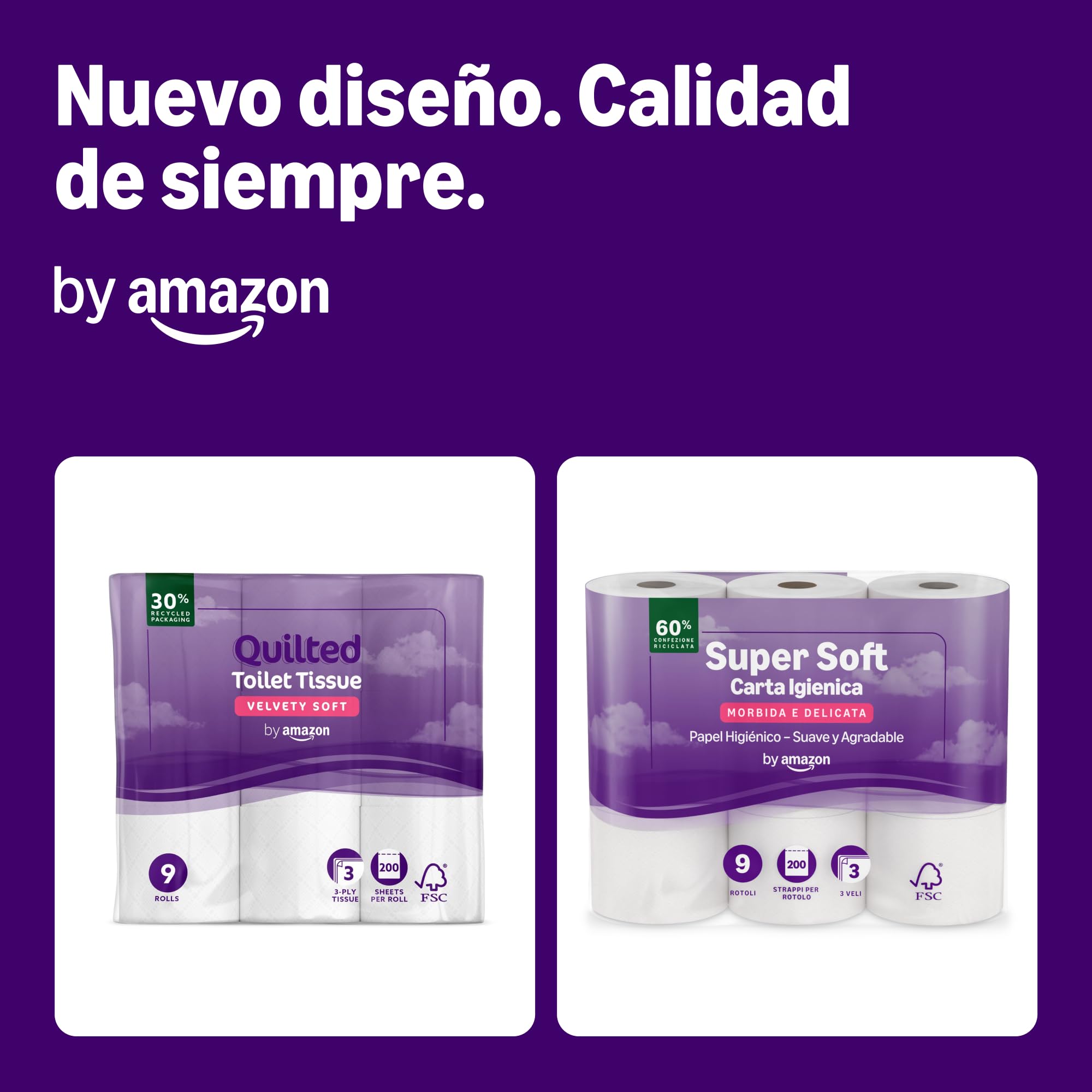 by Amazon Papel Higiénico Supersuave de 3 Capas, 9 Rollos (1 Paquete de 9), 200 Hojas por Rollo, Con Certificación FSC