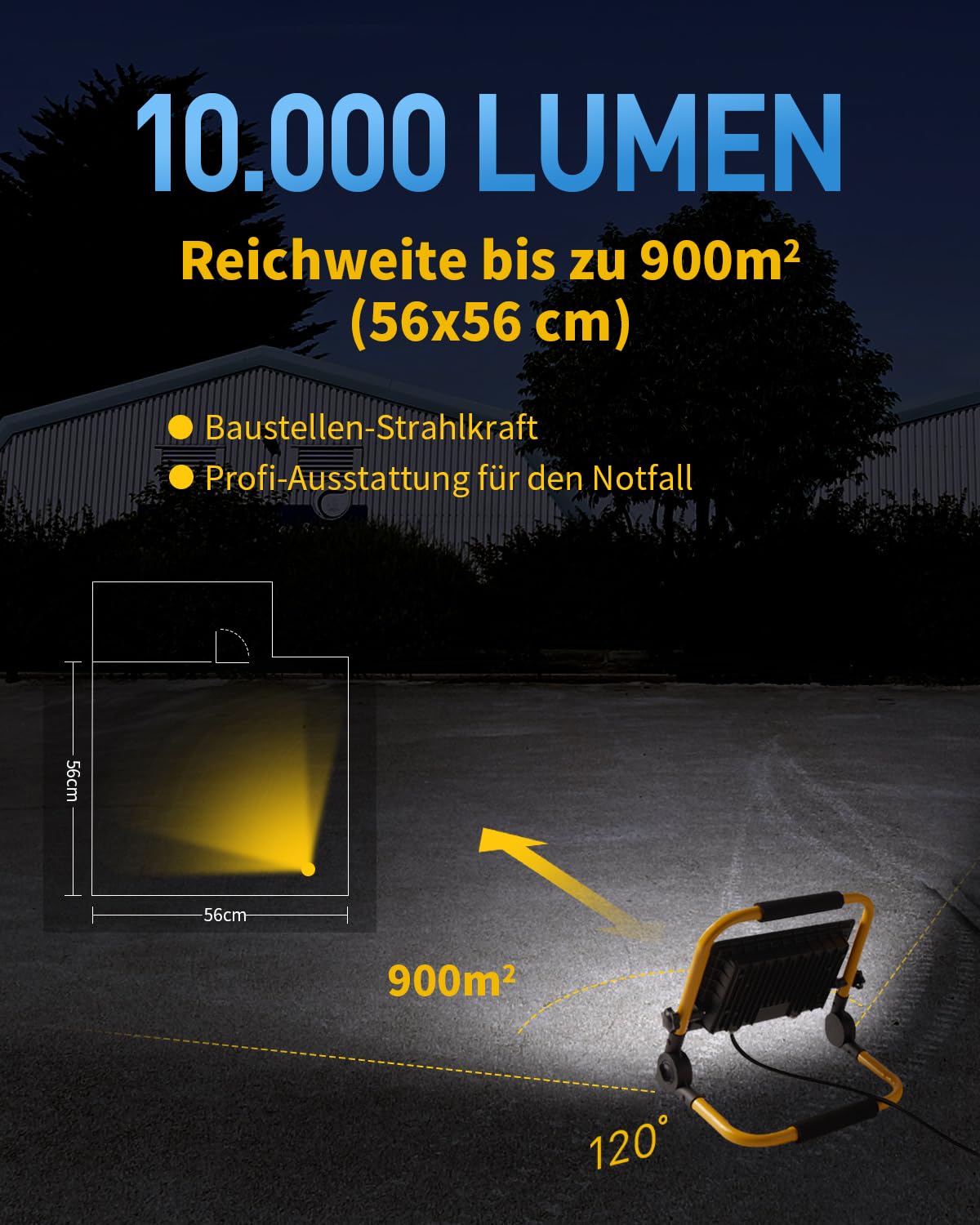 LED Baustrahler 70W, LED Arbeitsleuchte mit 4 Meter Kabel:, Wasserdichtes Arbeitsscheinwerfer Bauscheinwerfer für Werkstatt oder Baustelle, Garage, 6500K Tageslichtweiß