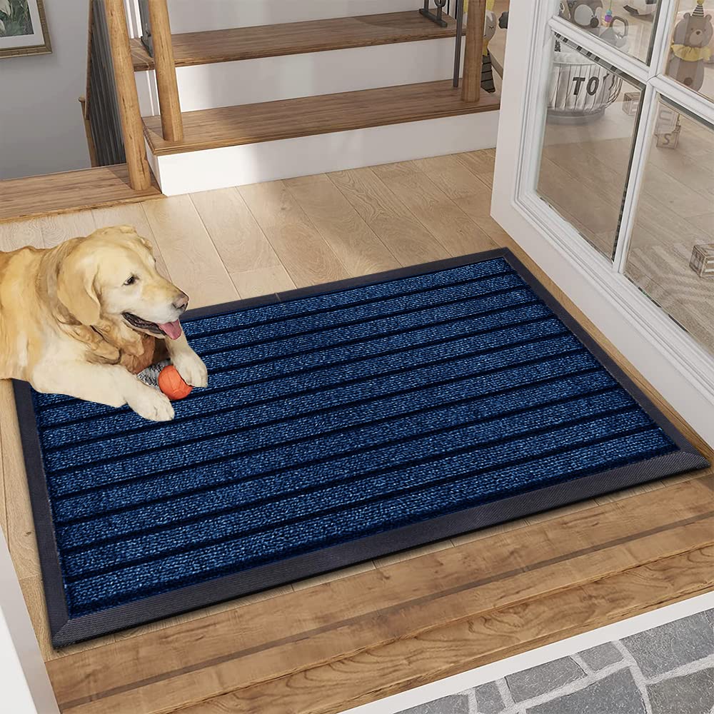 B&B Rubber Door Mats Outdoor Heavy Duty Waterproof Pvc Backing Non Slip Muddy Paws Dirt Grabber Barrier Washable Door Mat For Front Entrance Welcome Matt (45 x 75 cm - Medium Door Mat, Blue) โ image 1