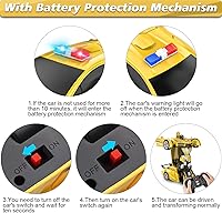 Vista 6 de Coche de control remoto, robot transformador de autos a control remoto, auto de policía transformable de 2.4Ghz con luz LED, deformación de un botón