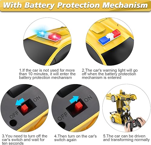 Miniatura 6 de Coche de control remoto, robot transformador de autos a control remoto, auto de policía transformable de 2.4Ghz con luz LED, deformación de un botón