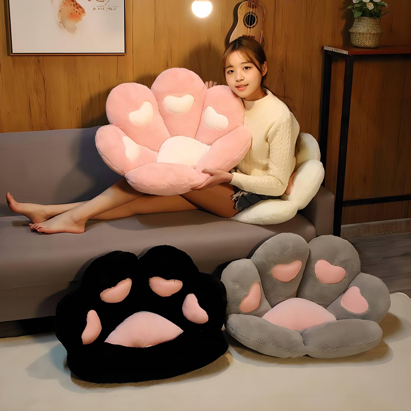 Ditucu Poduszka z kocią łapą, kawaii, poduszki na krzesło, 79 x 70 cm, urocze rzeczy, poduszka do siedzenia, w kształcie serca, wygodna leniwa sofa, poduszka podłogowa do biura, na krzesła do gier,