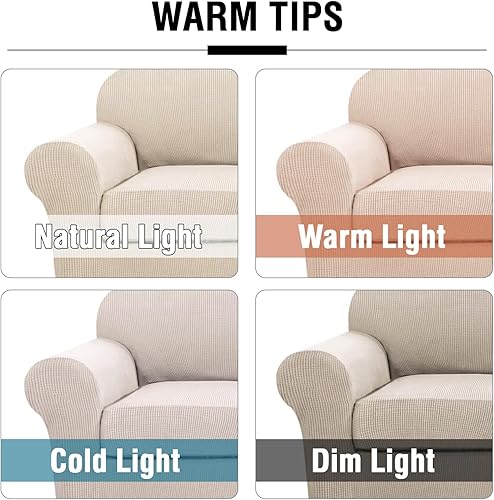 Miniatura 3 de H.VERSAILTEX Fundas elásticas de 4 piezas para sofá de 3 cojines, con tela jacquard más gruesa mejorada (sofá, natural)