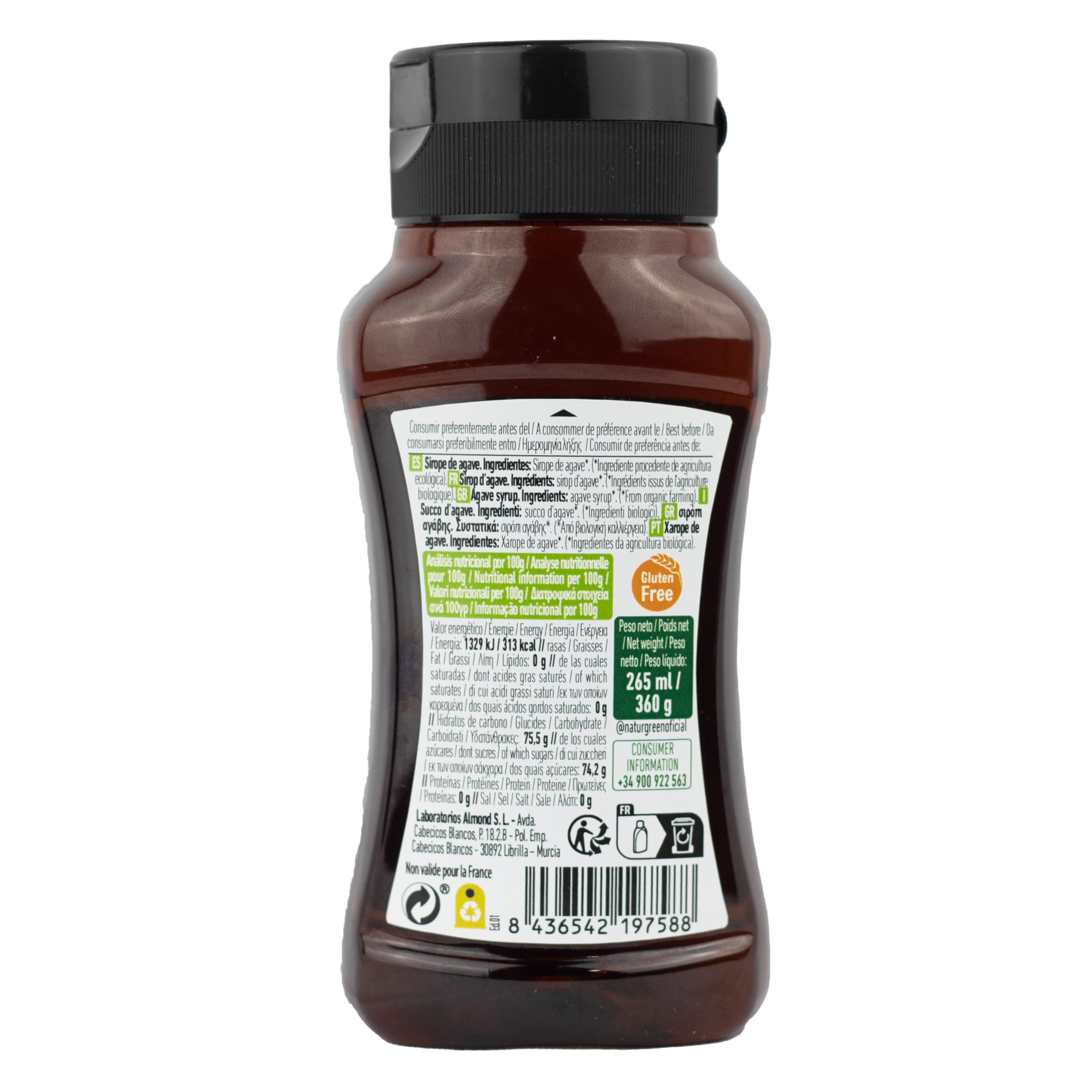 NaturGreen Sirope de Agave Dark BIO Ecológico Bajo Índice Glucémico Pack 6 x 258 ml