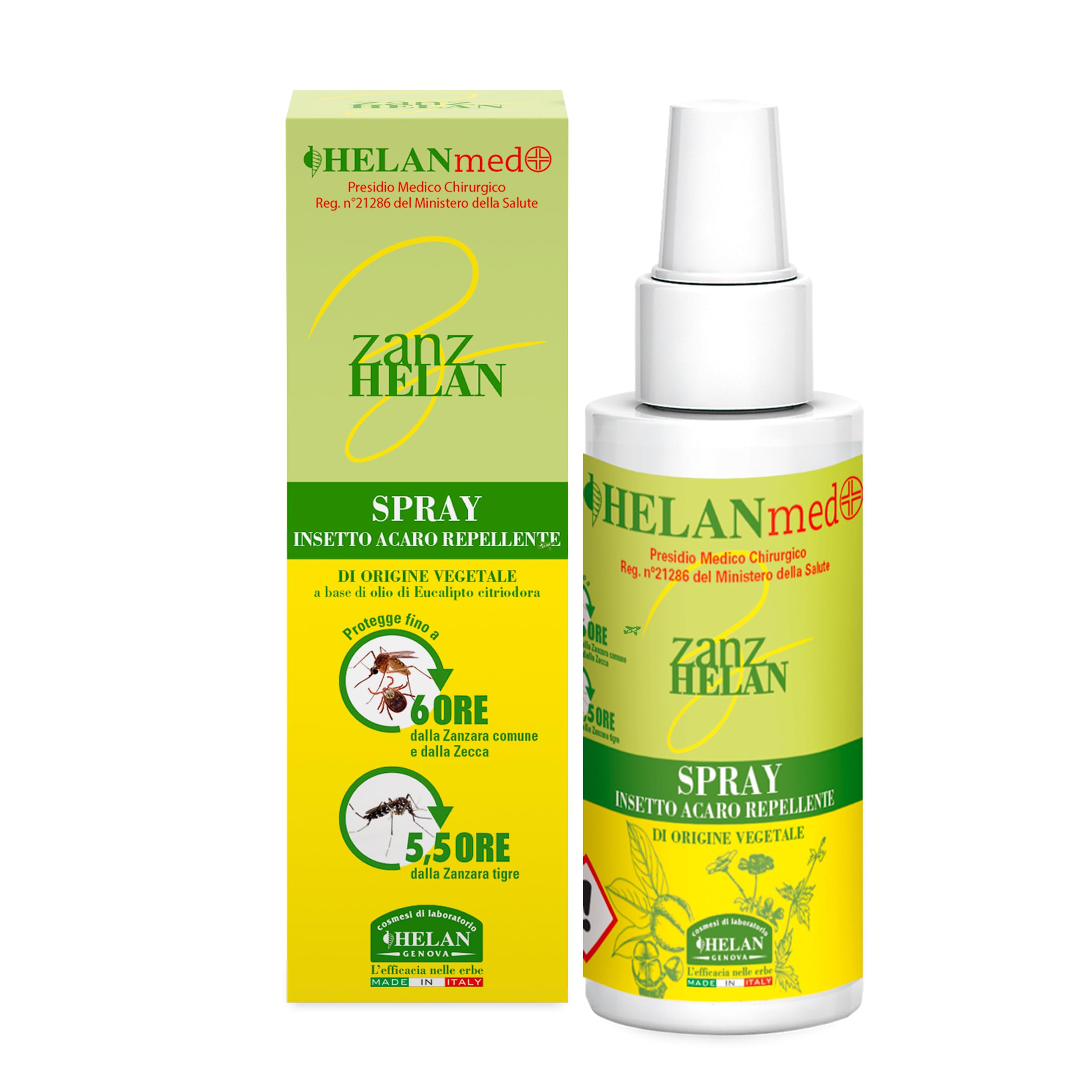 Helan Med Zanzhelan - Spray Antizanzare Origine Vegetale contro Zanzara Comune, Tigre e Zecca, Anti Zanzare con Aloe Vera - Repellente Zanzare e Zecche Fino a 6 Ore, Presidio Medico Chirurgico, 100 ml