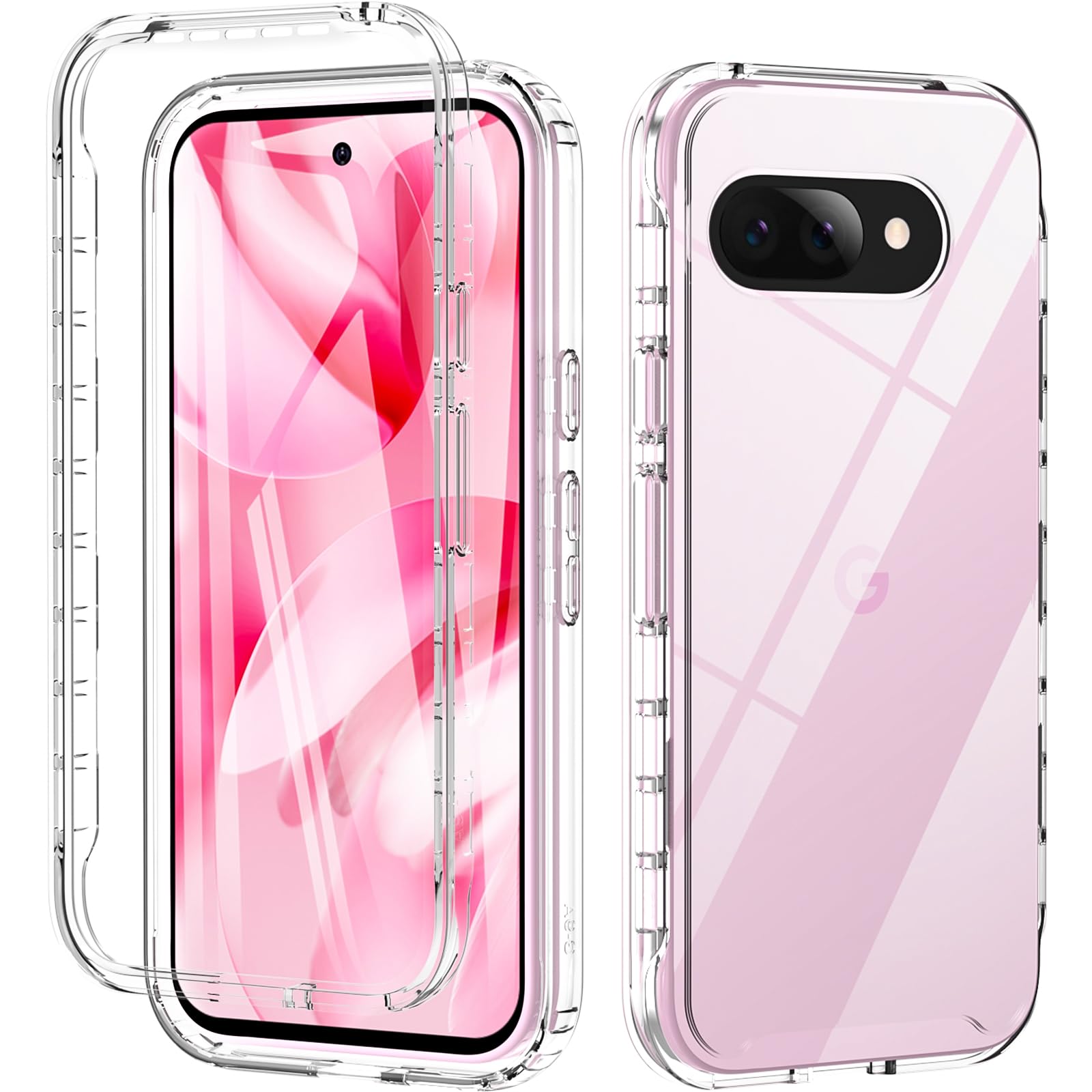 OWKEY Für Google Pixel 9A Hülle mit Integriertem Displayschutz,Silikon 360°Grad Case Rundumschutz Robust Cover Outdoor Bumper Schutzhülle Handyhülle für Pixel 9A(Klar)
