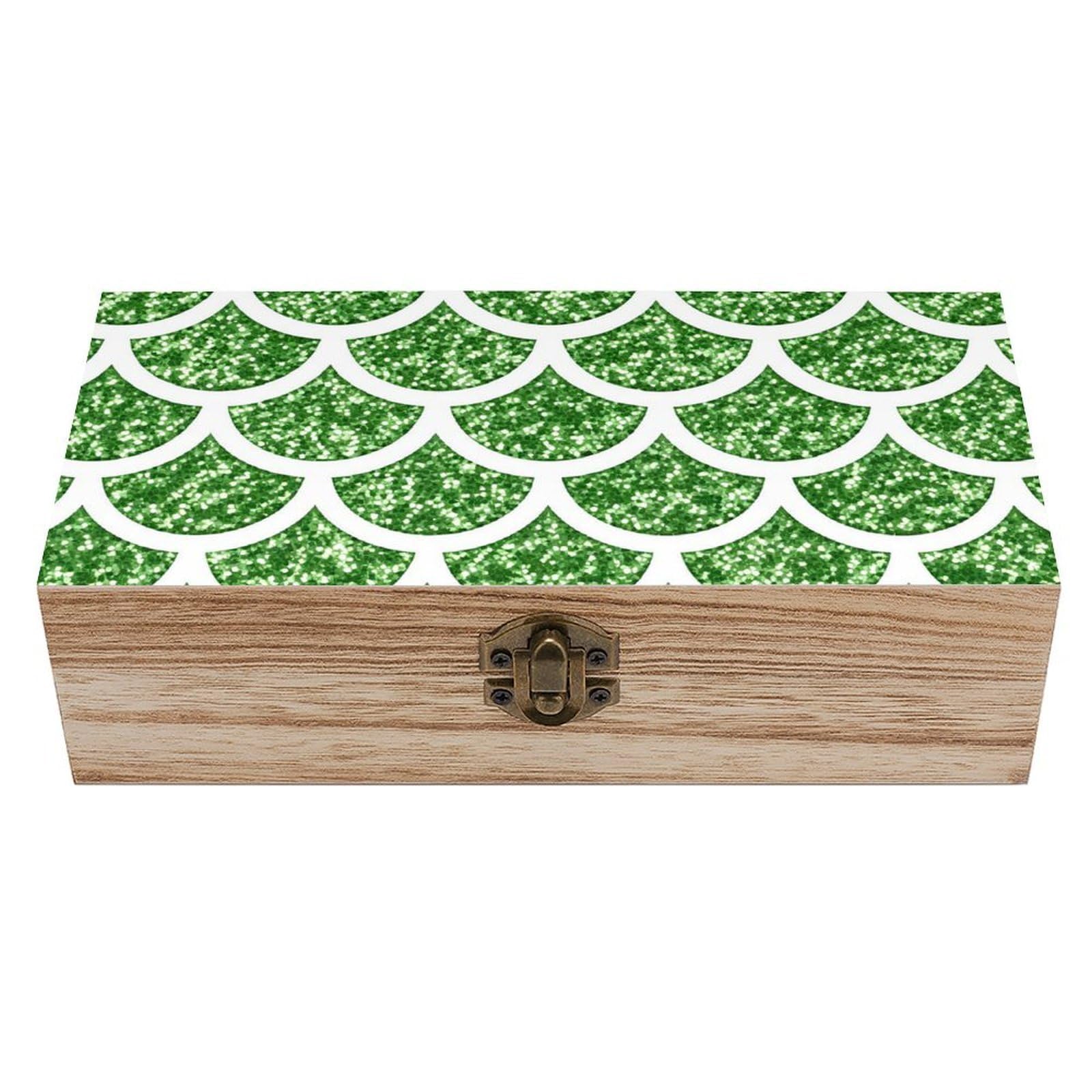 HLBSDM Colorful Mermaid Fish Scales Wooden Storage Box