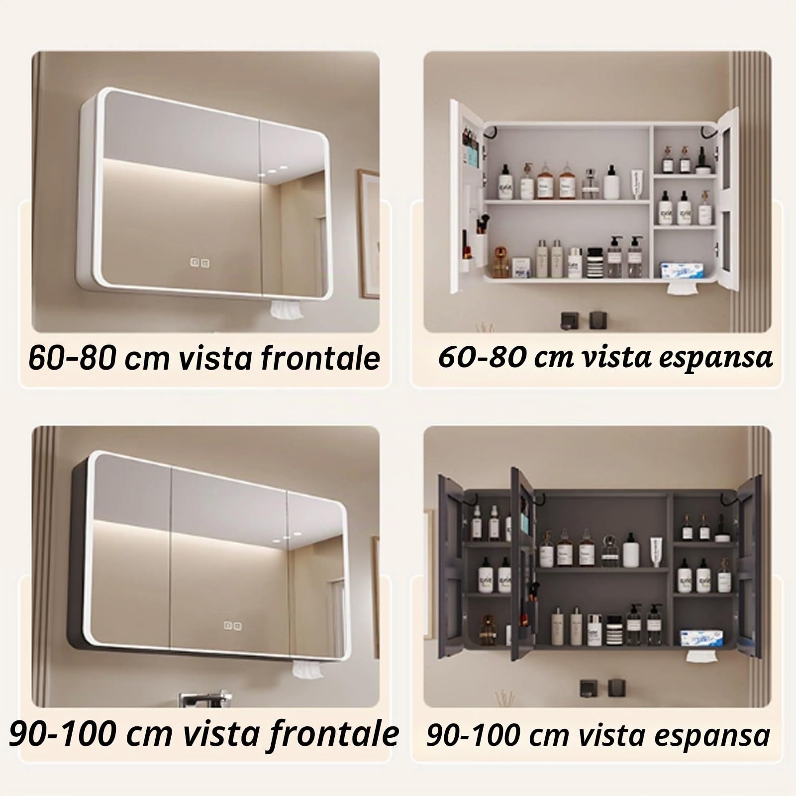 Specchio Bagno Contenitore Anti-Appannamento Smart Con LED, Dimmerazione Continua, Touch Control, Da Parete ( Color : White