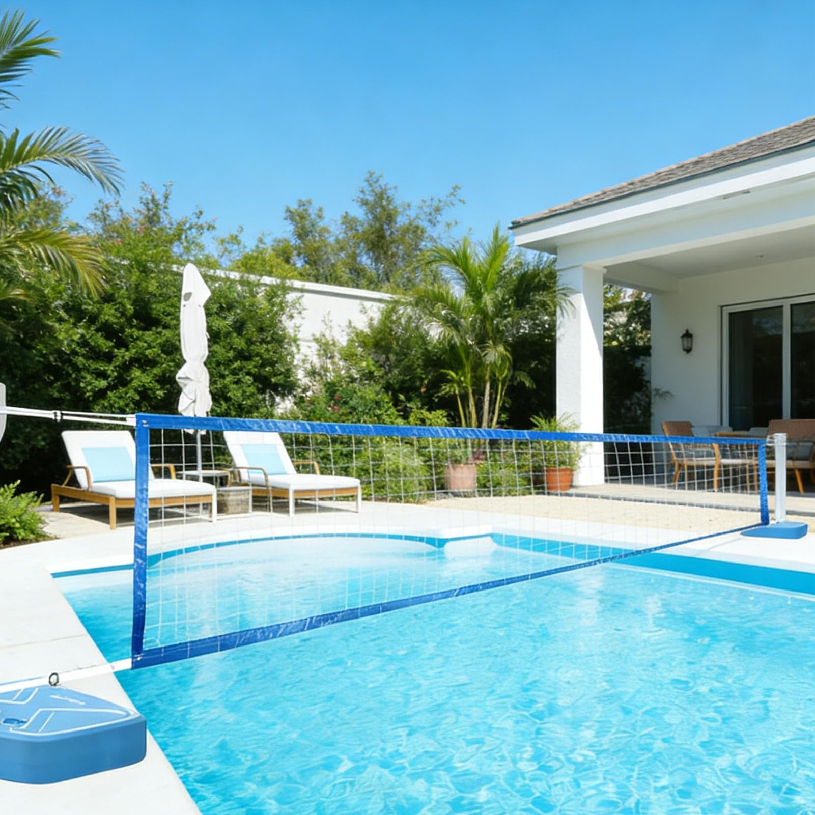Generisch Pool-Volleyballnetz, vielseitige Installationsmöglichkeiten, Polyester- und ABS-Material, Ersatz-Pool-Volleyballnetz, Sportzubehör, längenverstellbares Design, für Erwachsene am im Freien
