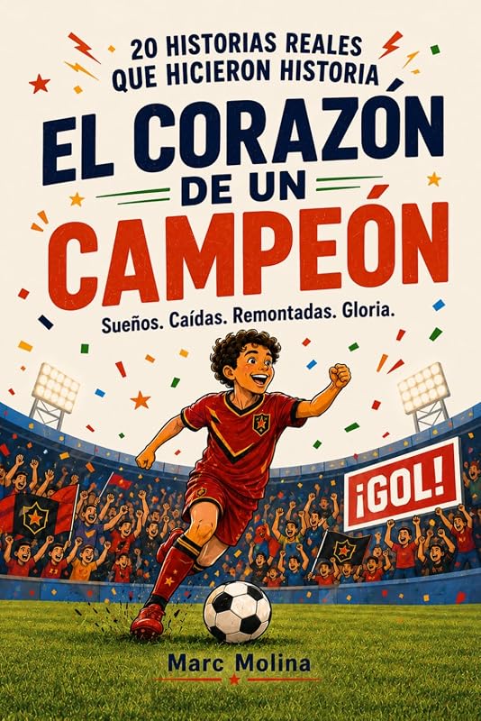 El corazón de un campeón: 20 historias reales de fútbol para niños de 9 a 12 años sobre la valentía, el esfuerzo y el trabajo en equipo (Spanish Edition)
