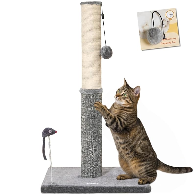 Arranhador vertical alto para gatos em sisal e carpete Happi N Pets Light Gray, 1 unidade