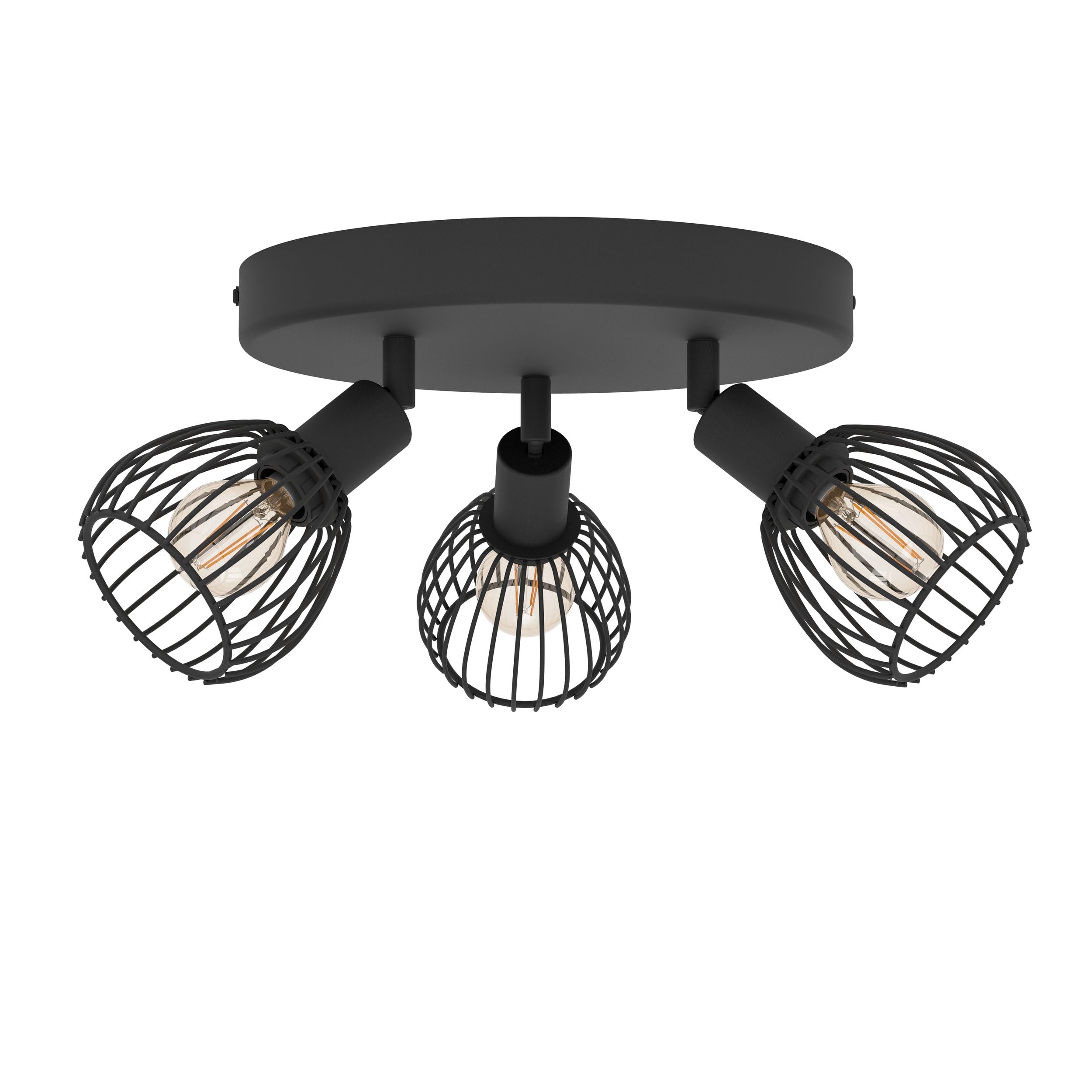 EGLO Deckenstrahler Sonnino, Deckenlampe 3-fach | Deckenleuchte Industrial mit schwenkbaren Spots aus schwarzem Metall, Deckenspots mit E14 Fassung