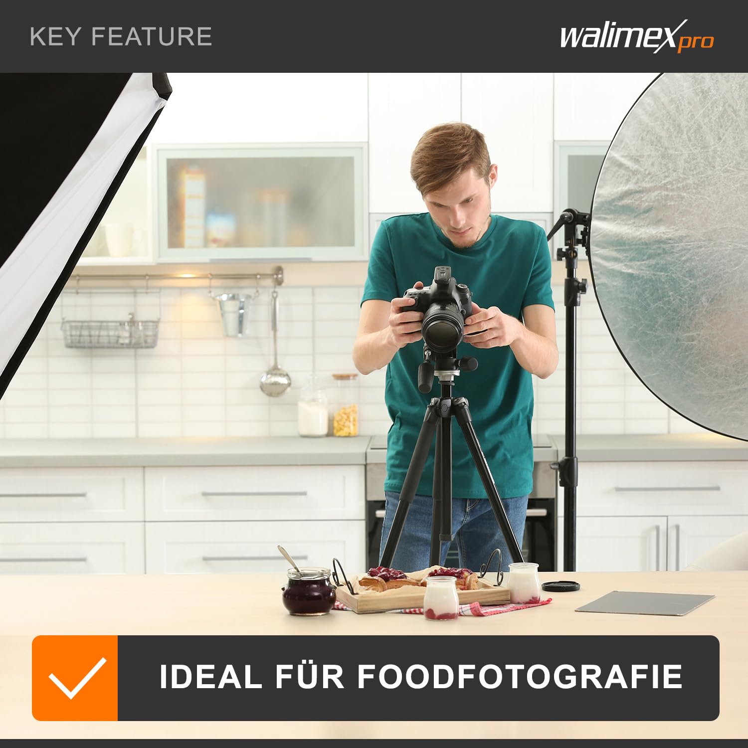 Walimex pro Zestaw softbox 40 x 60 cm z żarówką LED 35 W o barwie dziennej 5000 K i statywem oświetleniowym FT-8051 do wys. 260 cm, statyw z amortyzacją drgań