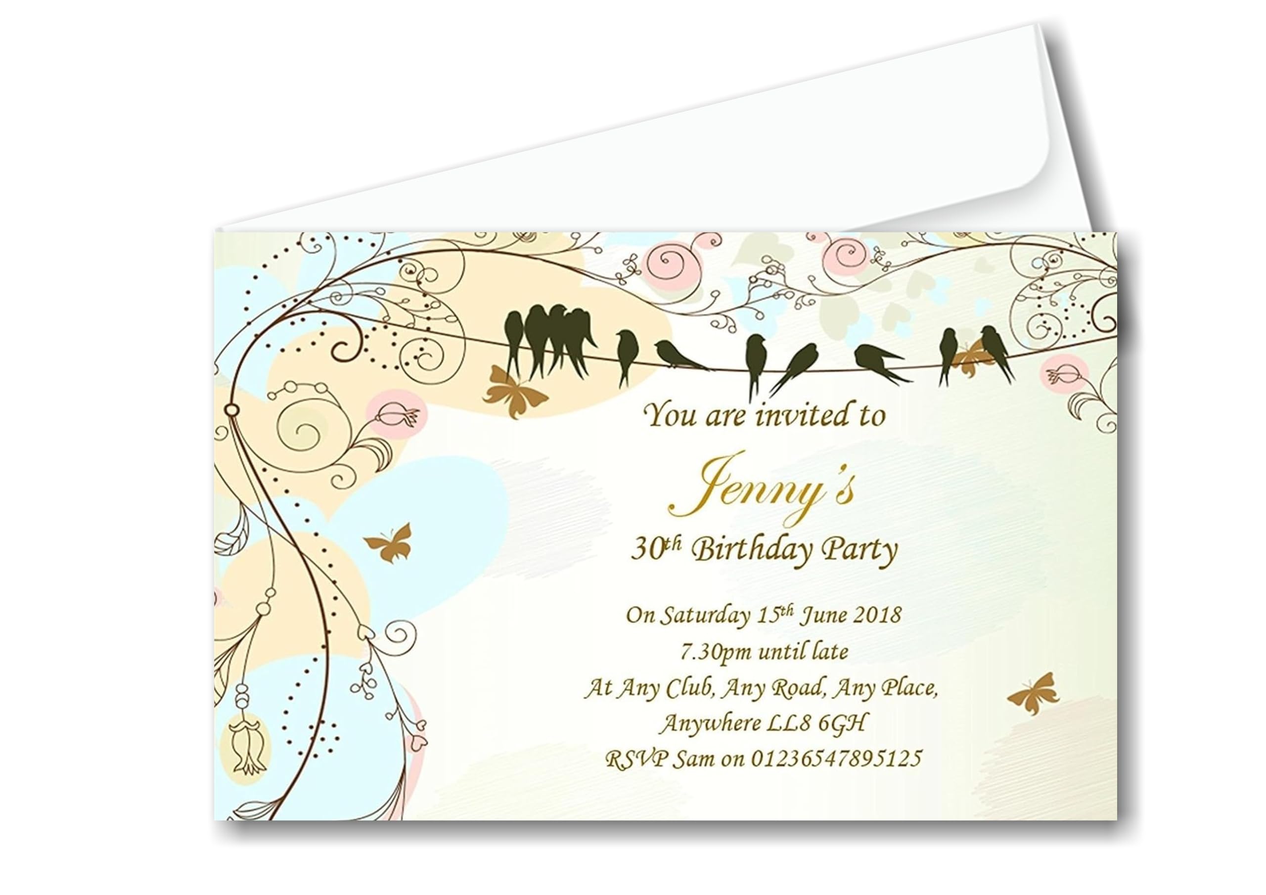 Personalised Birthday Party Invitations - Invites (ref B8) Can be made for any age, surprise can be added 16th, 18th, 21st, 30th, 40th, 50th, 60th 70th 80th 90th Birthdays. (50)