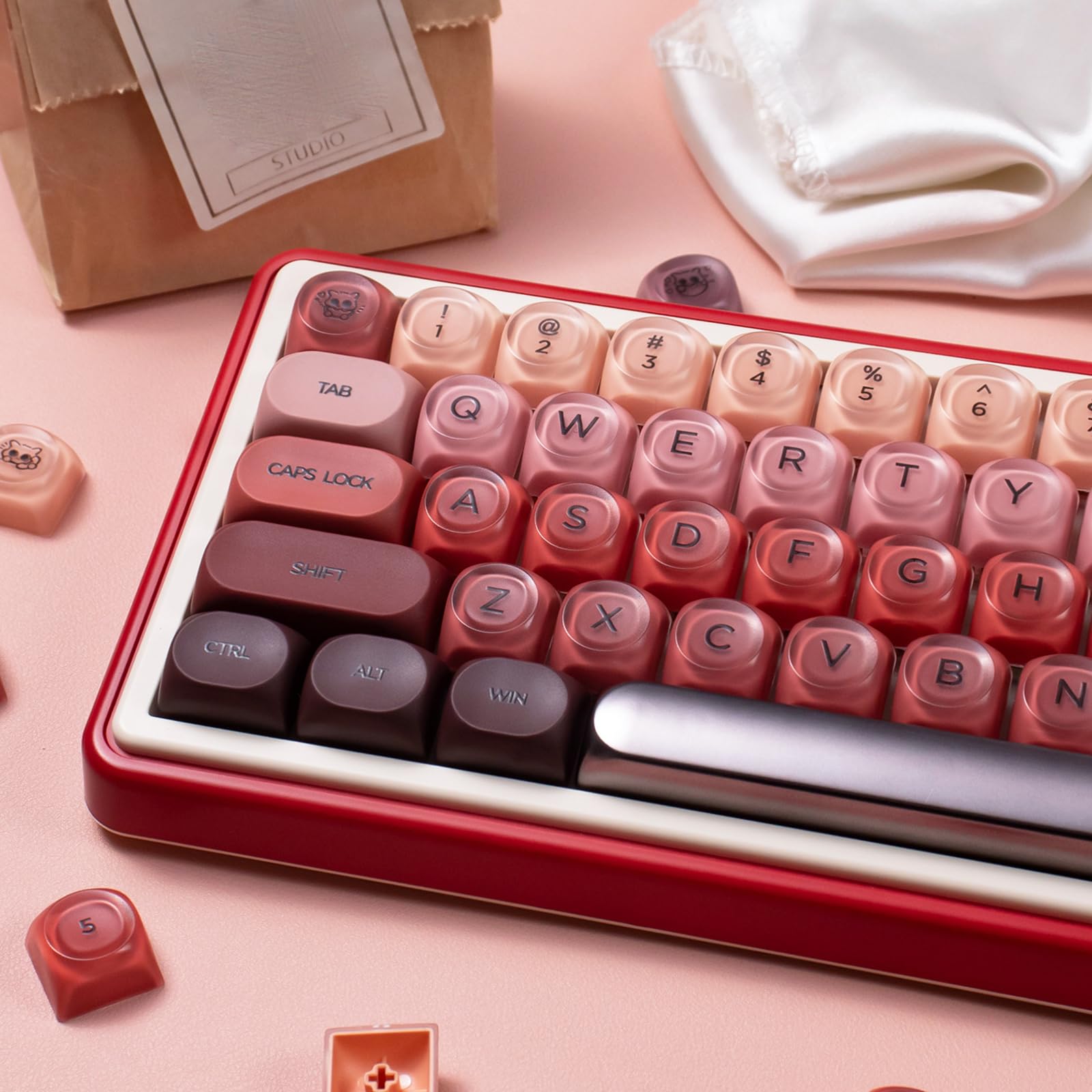 Sumgsn 132 Touches PBT Jelly Keycaps MOA Profile Rouges compatibles Clavier Wooting 61/64/87/104/108 Cherry MX Switches Mécaniques